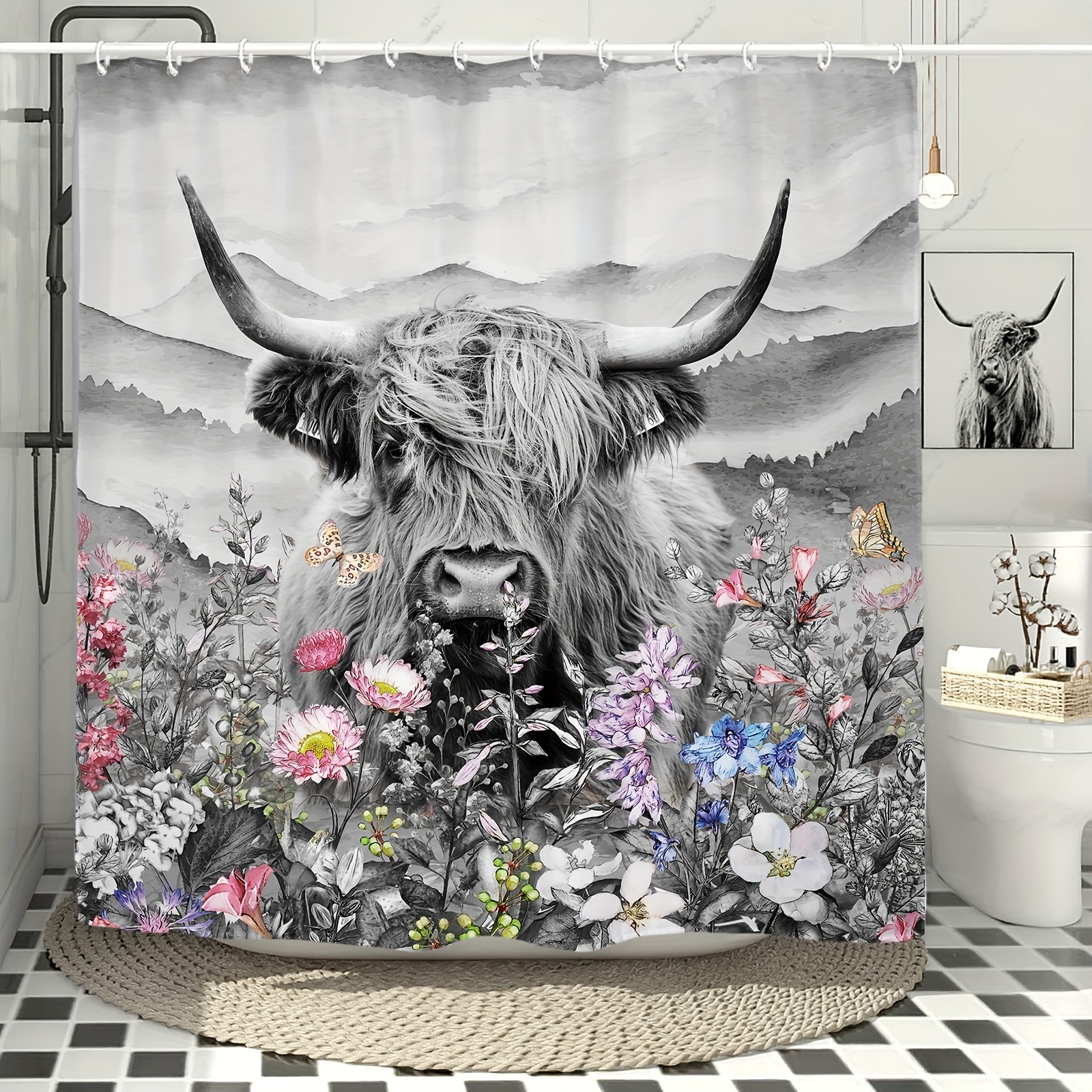 JAWO Farmhouse Highland Cow Fabric Shower Curtain, Cow Shower Curtain with  Hooks, Funny Cattle Bull Cow Floral on Marble Bathroo - AliExpress