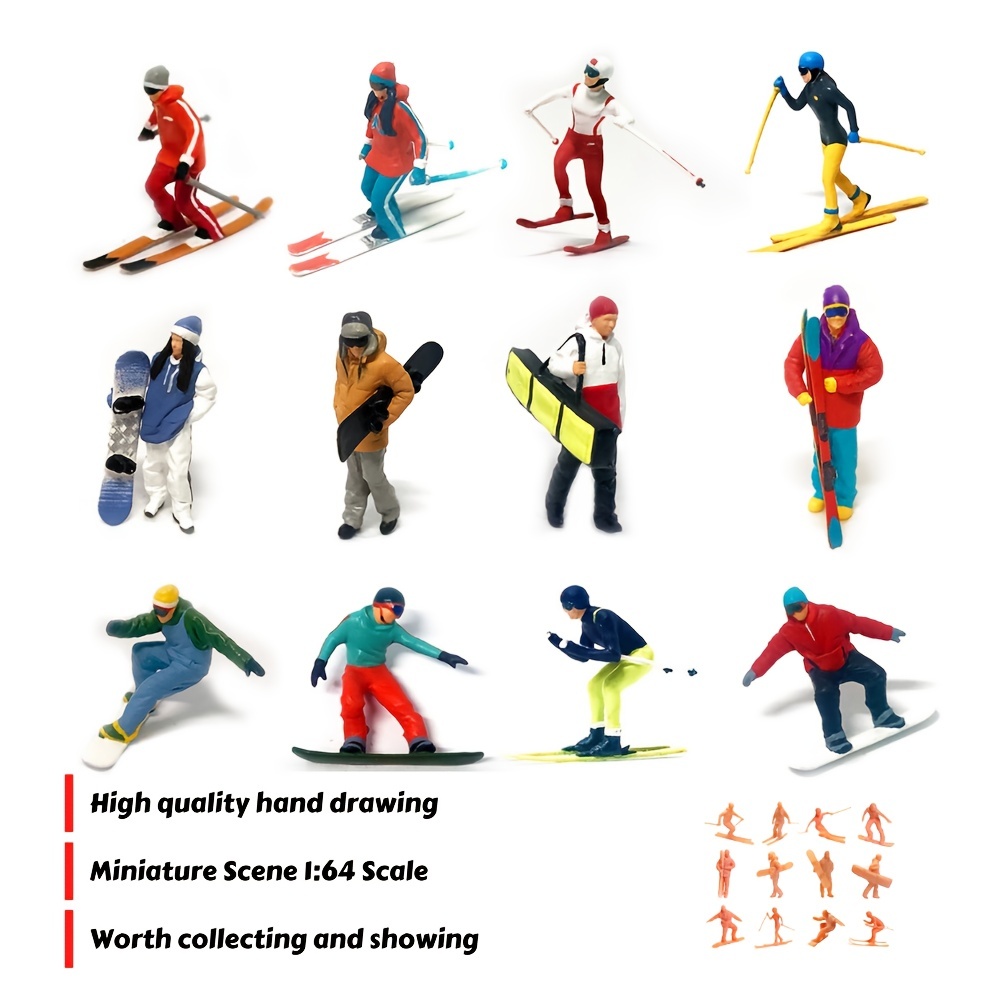 Personnes Miniatures Skiant Dans La Neige Blanche Fraîche De L'hiver