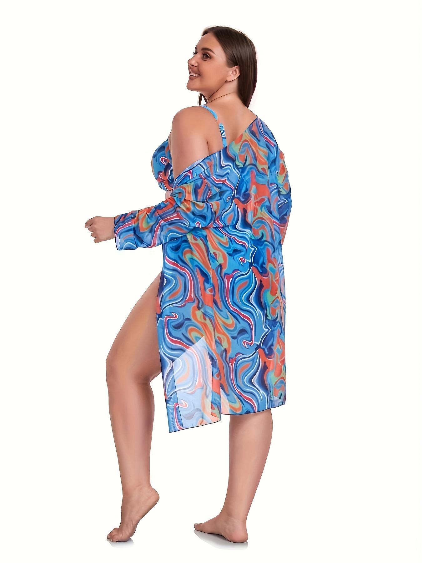 Women's Plus Size Fluid Print Twist Front Bikini Set