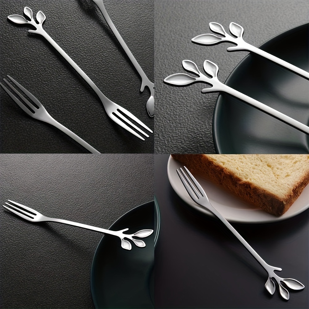 Café à feuilles en acier inoxydable Signing Spoon Food Table Volent fourche  (cuillère) 10 PCS