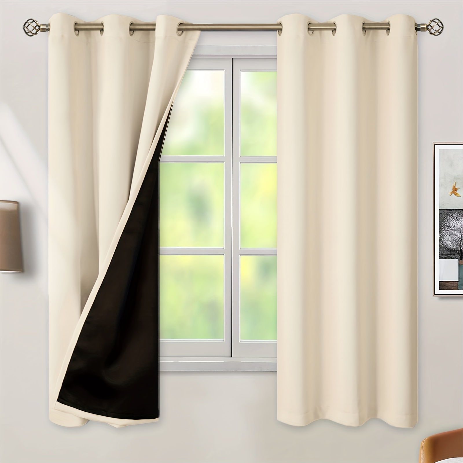 

2 Panels Blackout Curtains Heat Insulation Curtain Panels With Coated Insulation Lining Suitable For Living Room, Bedroom, Kitchen, Bathroom, Home Decor, Room Decor