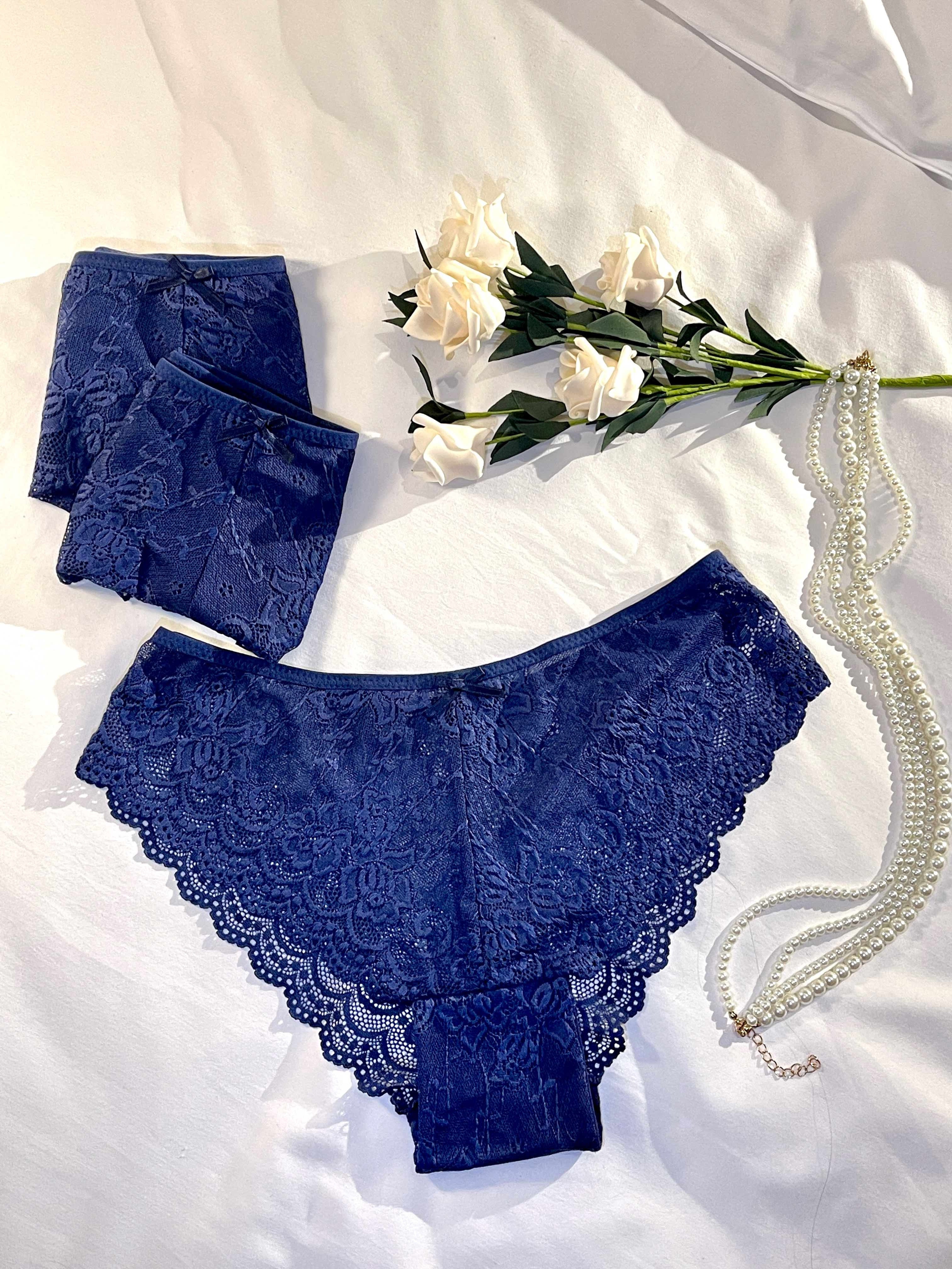 Floral Lace Briefs Comfy Sexy Wave Trim Low Waisted Cheeky - Temu