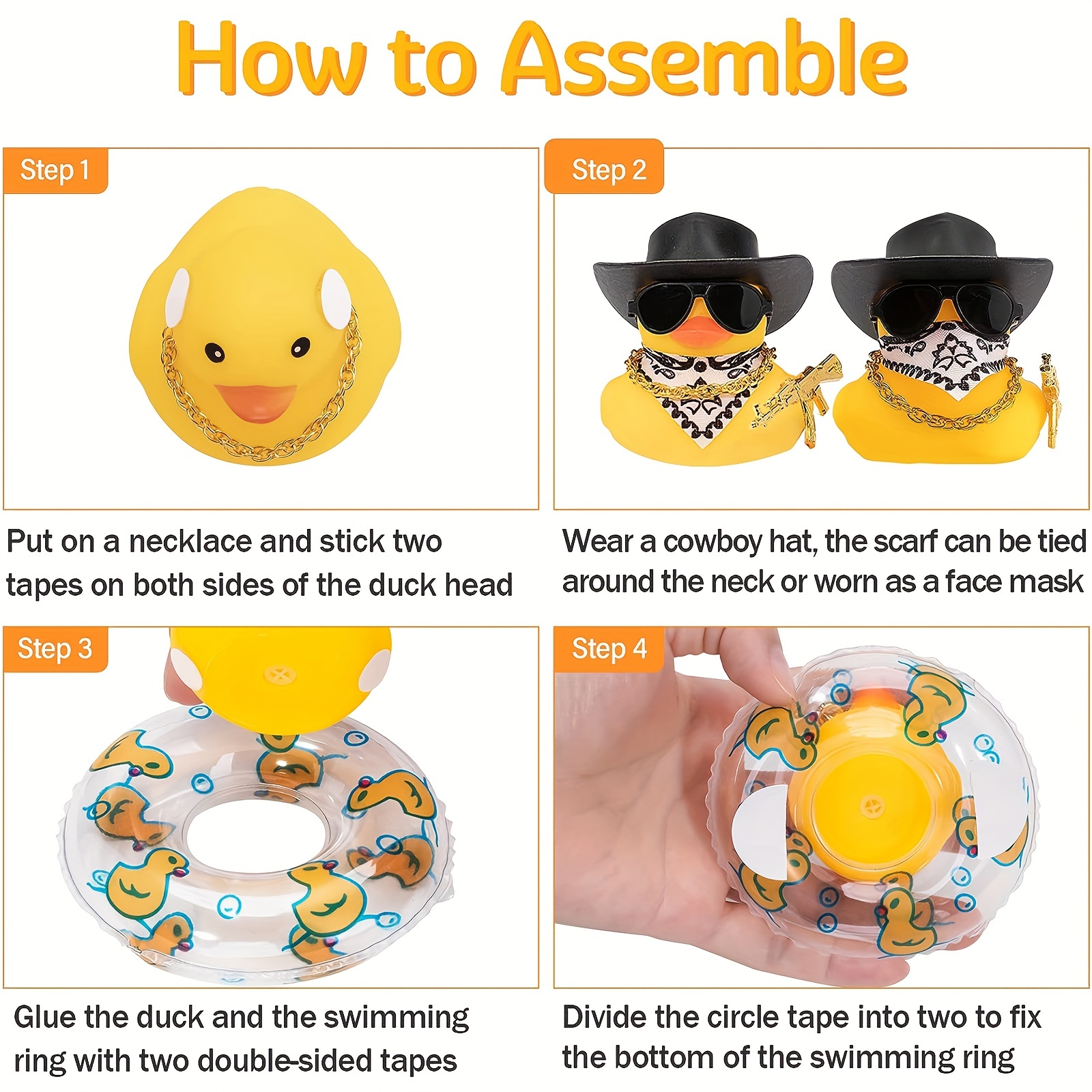  wonuu Car Rubber Duck Decoration, West Cowboy Duck Car  Dashboard Decoration Accessories with Mini Swim Ring Cowboy Hat Scarf and  Sunglasses(A_Pink Black&White hat&Glasses) : Toys & Games