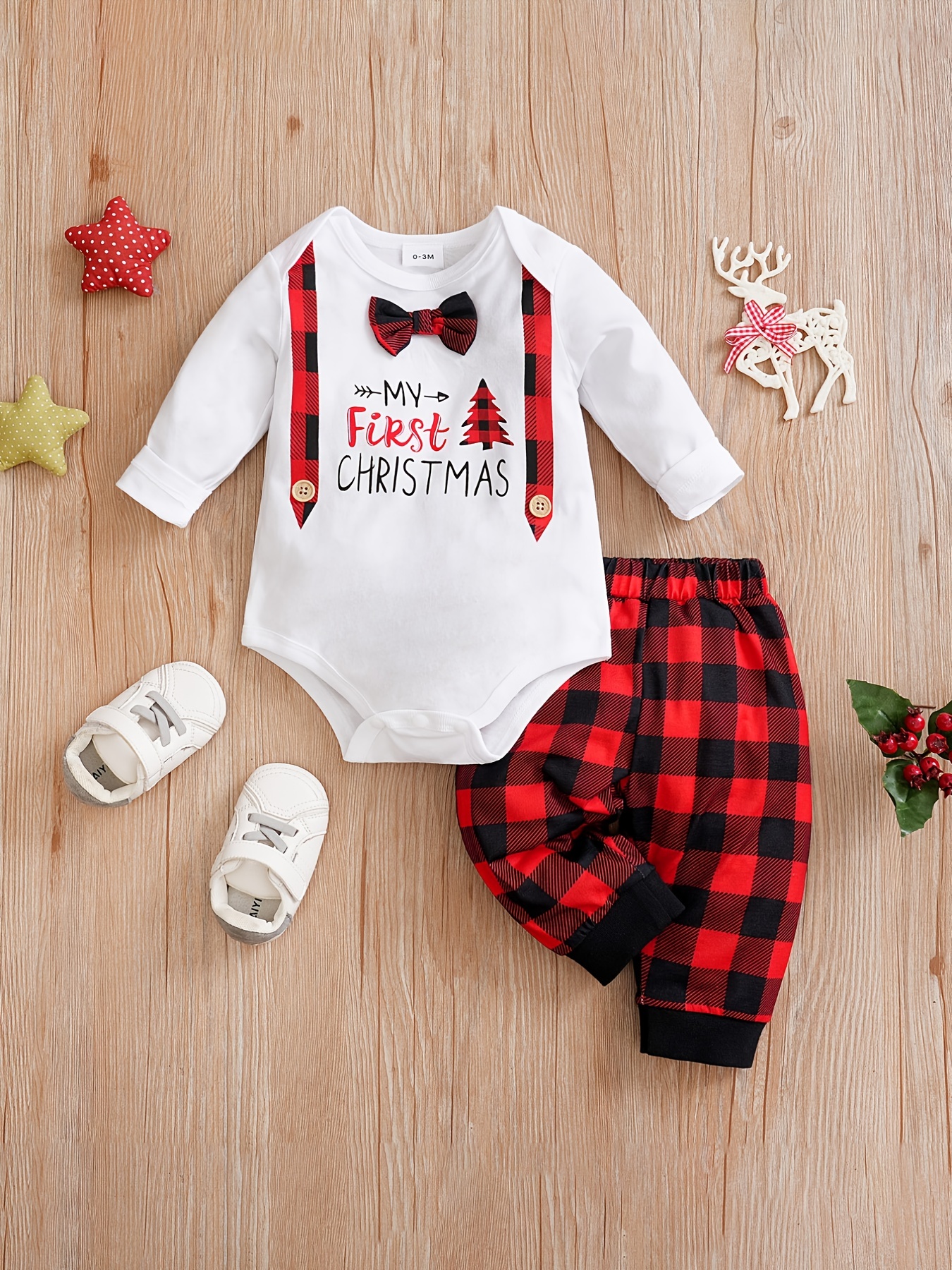 Ensemble de Noel vêtements pour bébé de 0 à 18 mois garçon, avec nœud et  chapeau • Tous en Pyjama !