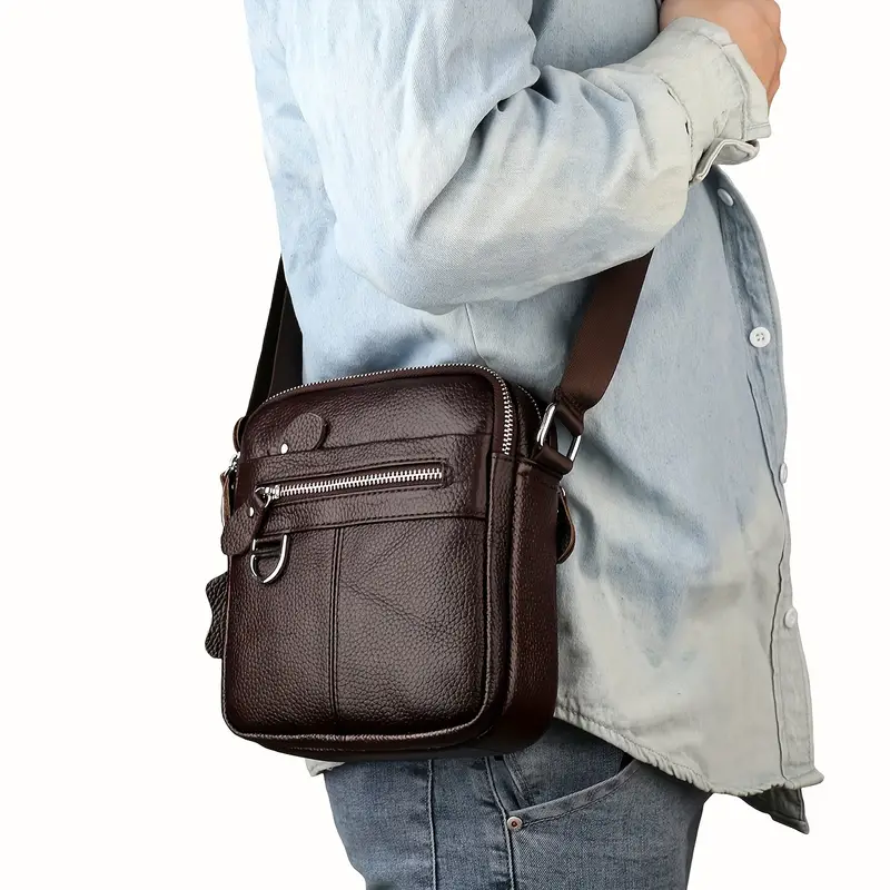 Men's Genuine Leather Crossbody Bag, Casual Vertical Shoulder Bag