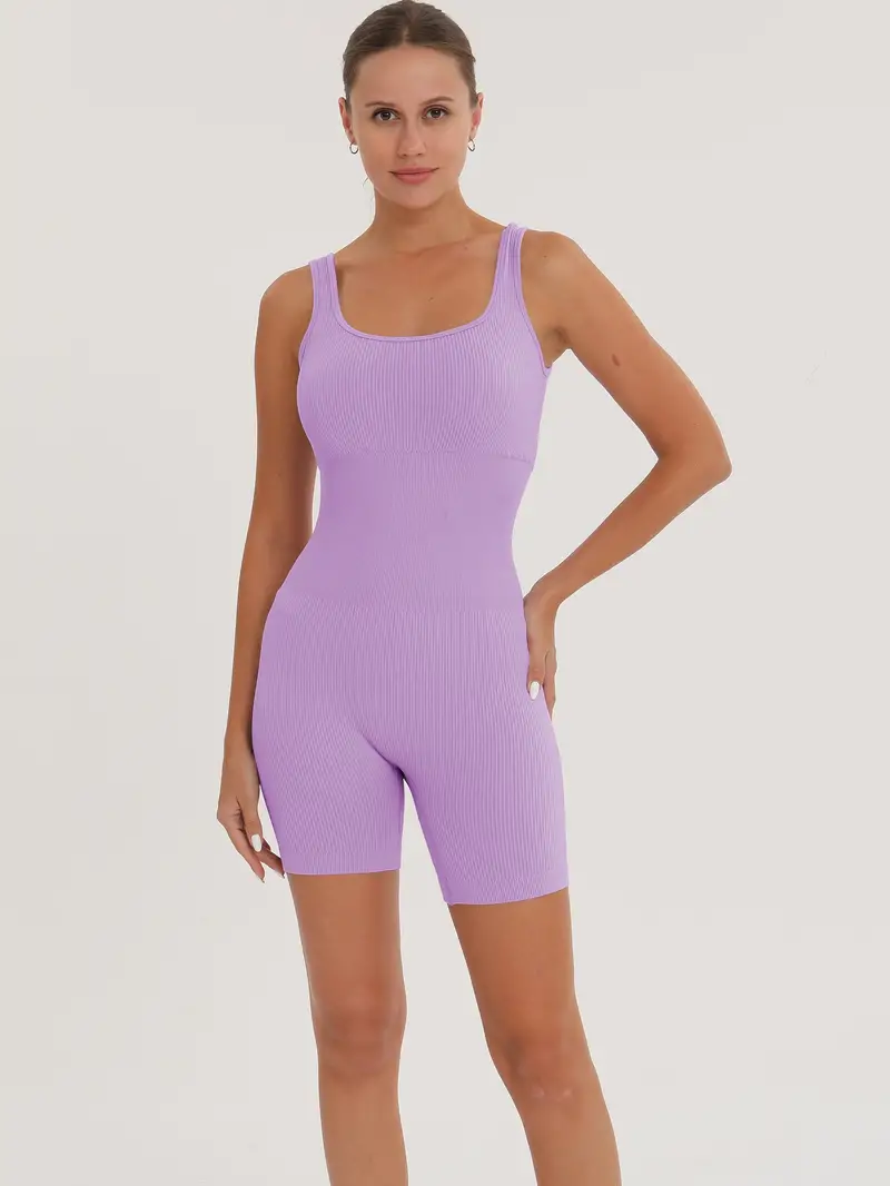Women Yoga Rompers Workout Ribbed Square Neck Sleeveless - Temu