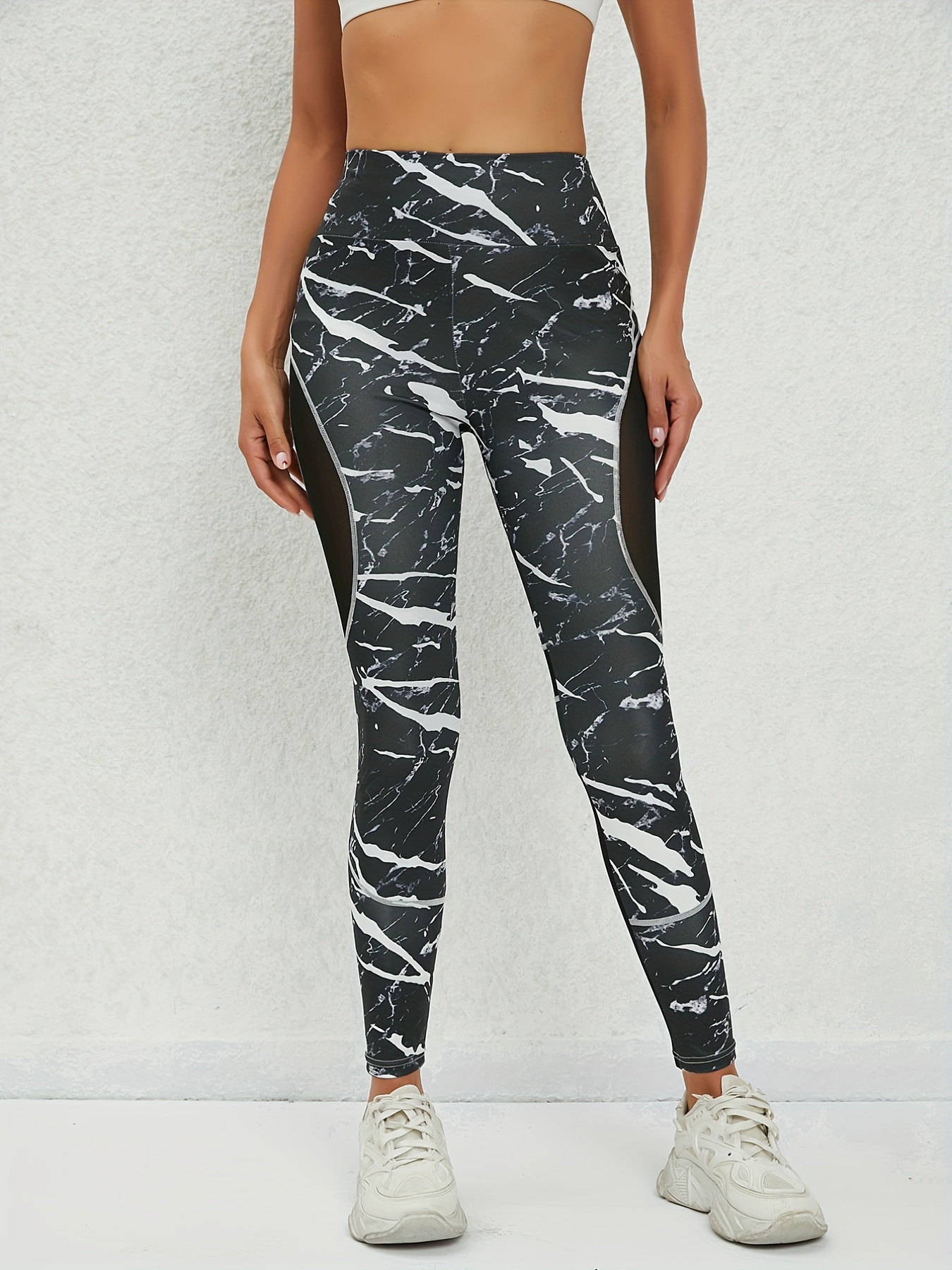 Newspaper Print High Waist Sports Leggings Slim Stretchy - Temu