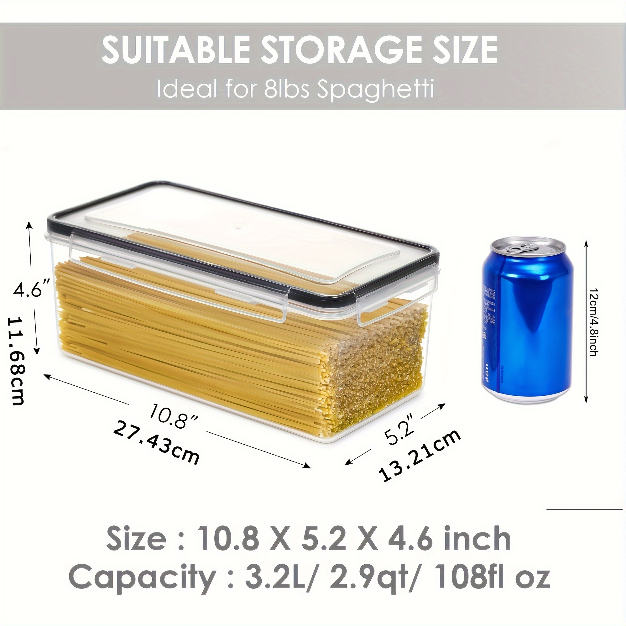 3.2L contenitori ermetici per alimenti con coperchi, contenitore per  spaghetti in plastica, organizzazione e conservazione della dispensa della  cucina