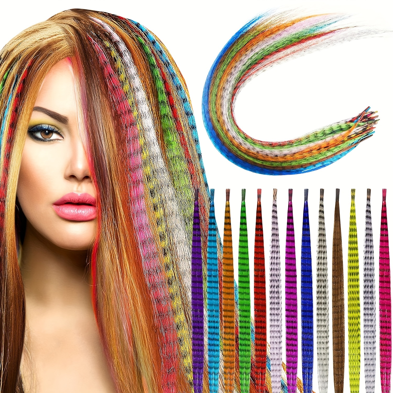 Colored Synthetic Feather Hair Extensions Kit (Not Real Feather) with 50  Pcs Silicon Micro Link Beads 1 Crochet Hook Tools Kit (16 Inch (Pack of  100)
