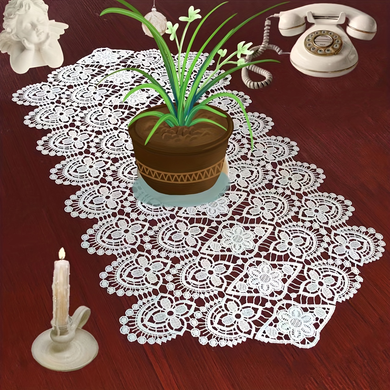

1pc, Polyester Table Runner, Light Luxury European-style Lace Oval Large Coaster, Bowl Mat, Anti-scalding Heat Insulation Pad, Fabric Table Mat, Plate Mat, Vase Table Lamp Cloth, Room Decor