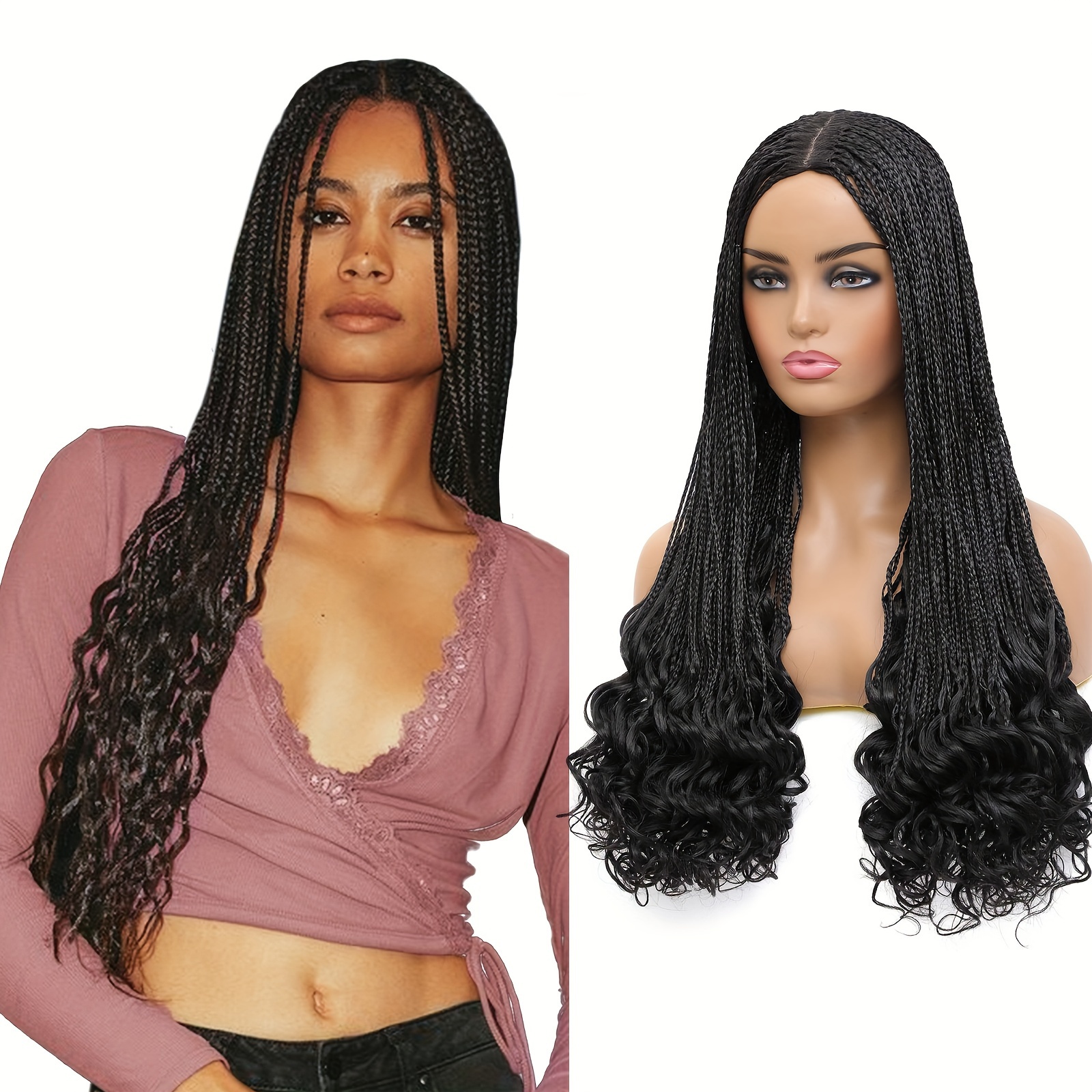 Braided Wigs Women Lace Front Square Knotless Box Braid Wig - Temu