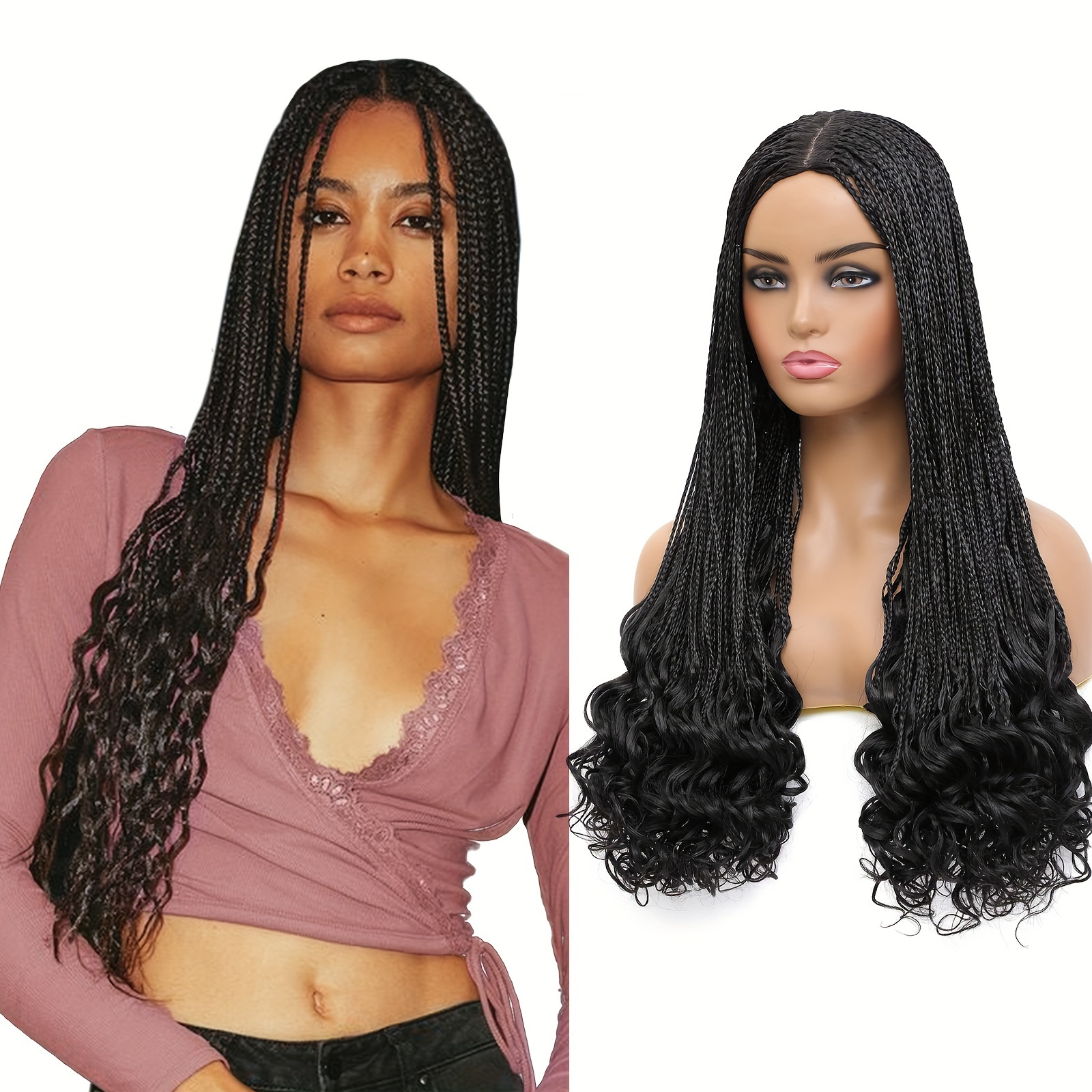 Box Braided Synthetic Wigs Goddess Box Braids Bouncy Wavy - Temu