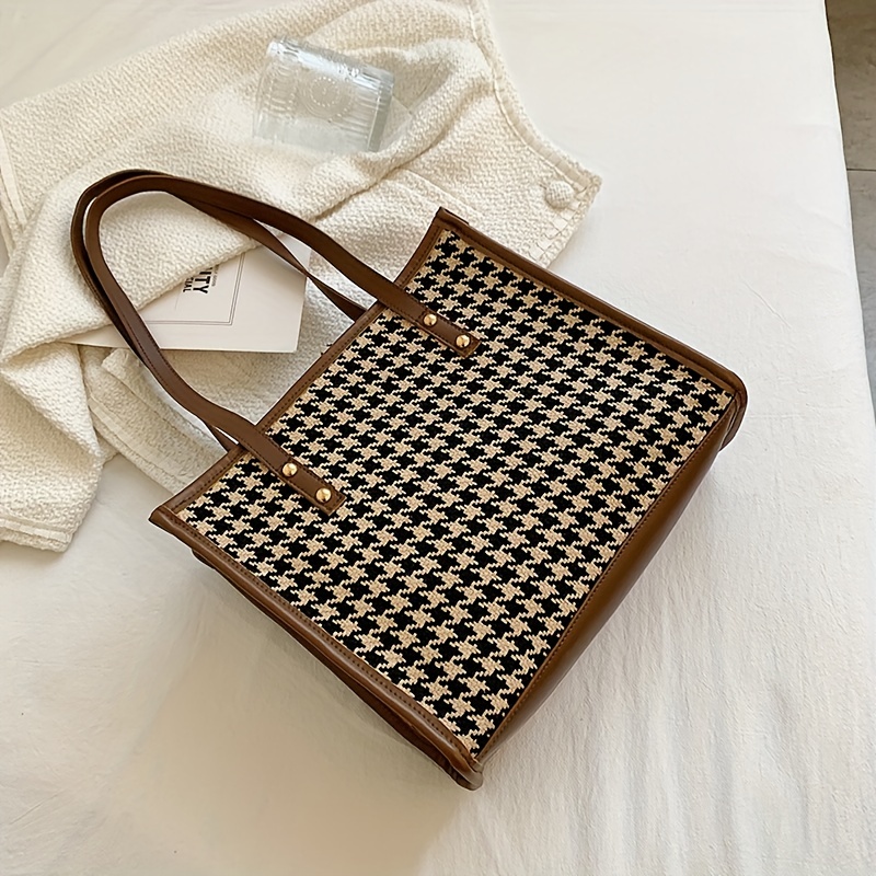 High Capacity Top Handle Bags For Women High Quality Houndstooth Shoulder  Shopper Bags - Bags & Luggage - Temu Germany