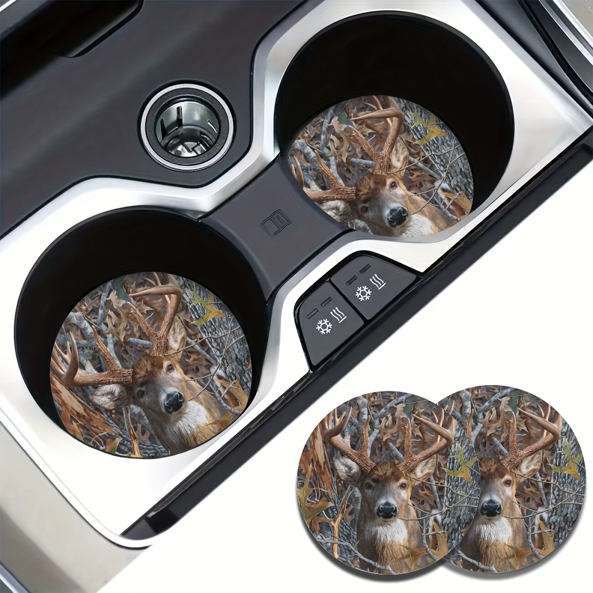 Deer Camo Hunting Absorbent Car Cup Holder Coaster Mats Car - Temu