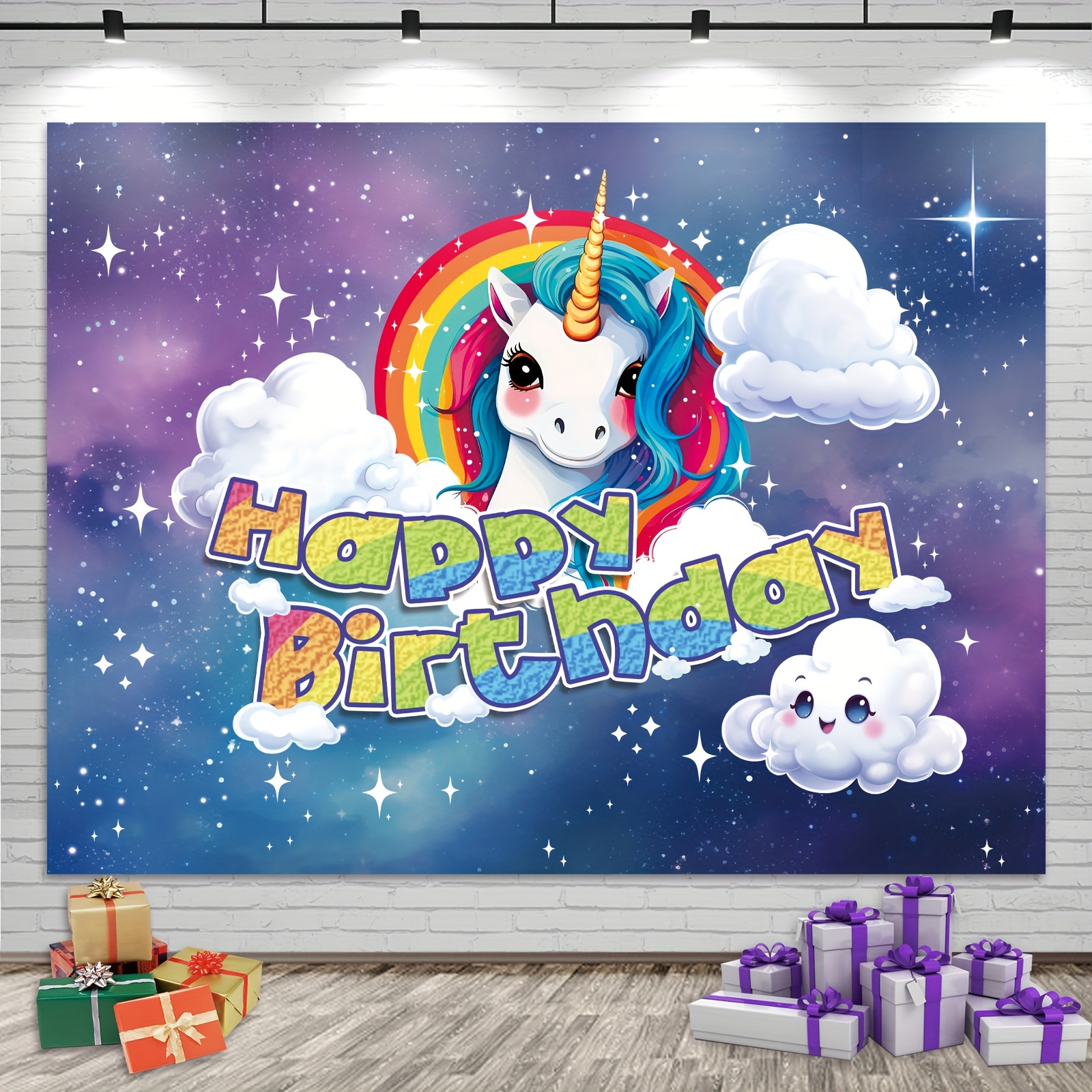  Unicorn Happy Birthday Banner Backdrop - Unicorn