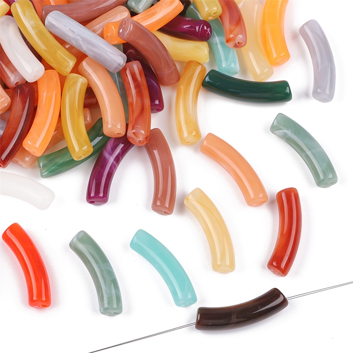 Acrylic Bamboo Beads, Curved Tube Beads, 12mm Colorful Bangle Beads