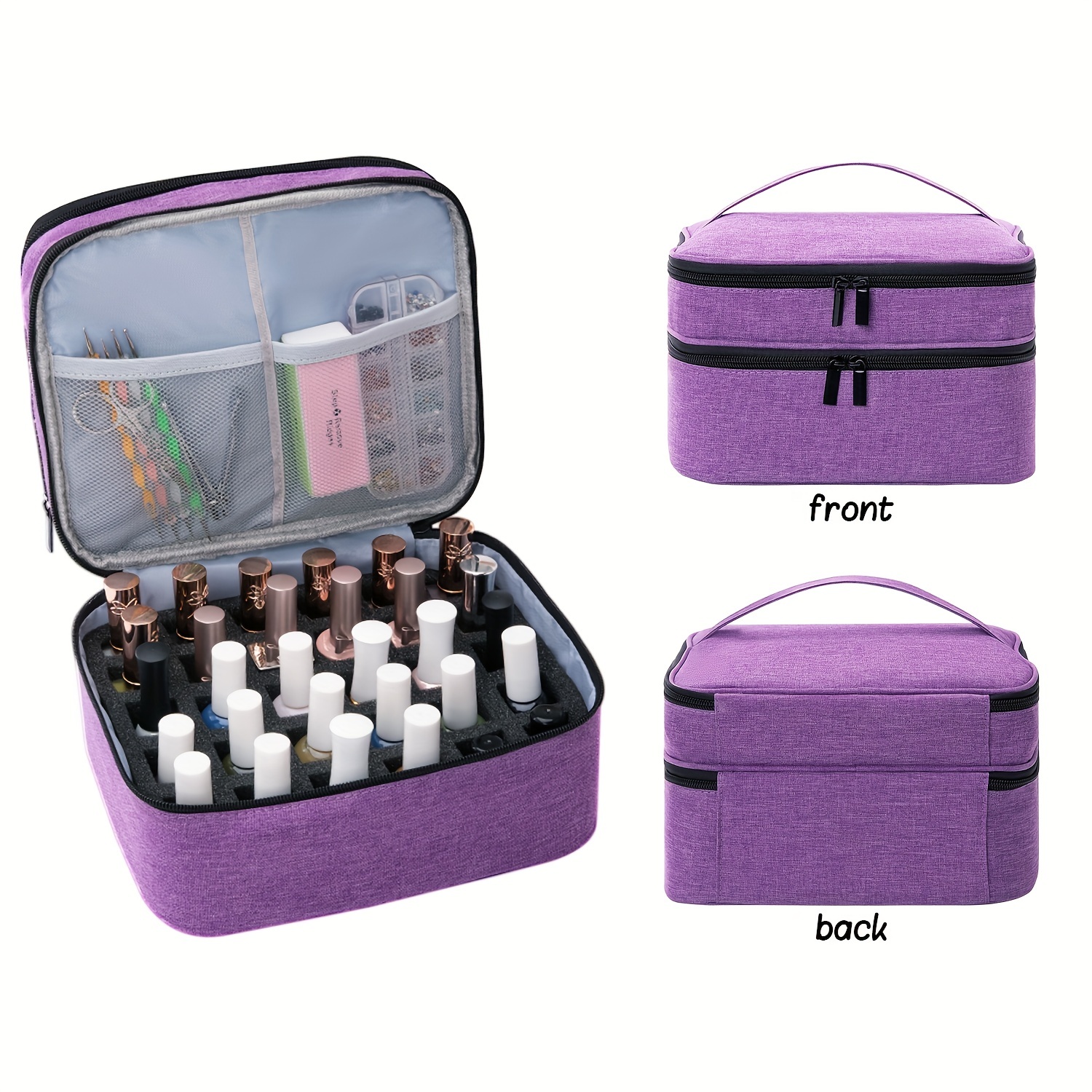 30 Bottles Purple Nail Polish Storage Bag Nail Dryer Organizer Box  Essential Oil Case Cosmetic Handbag Nailpolish Organizer