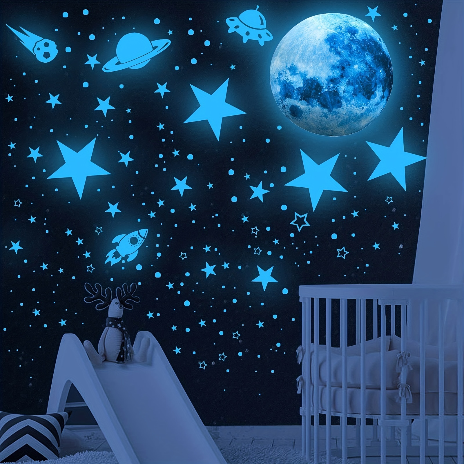 Glow In The Dark Stars Decal Kids Star Nursery Solar System Decor Stick On  Wall