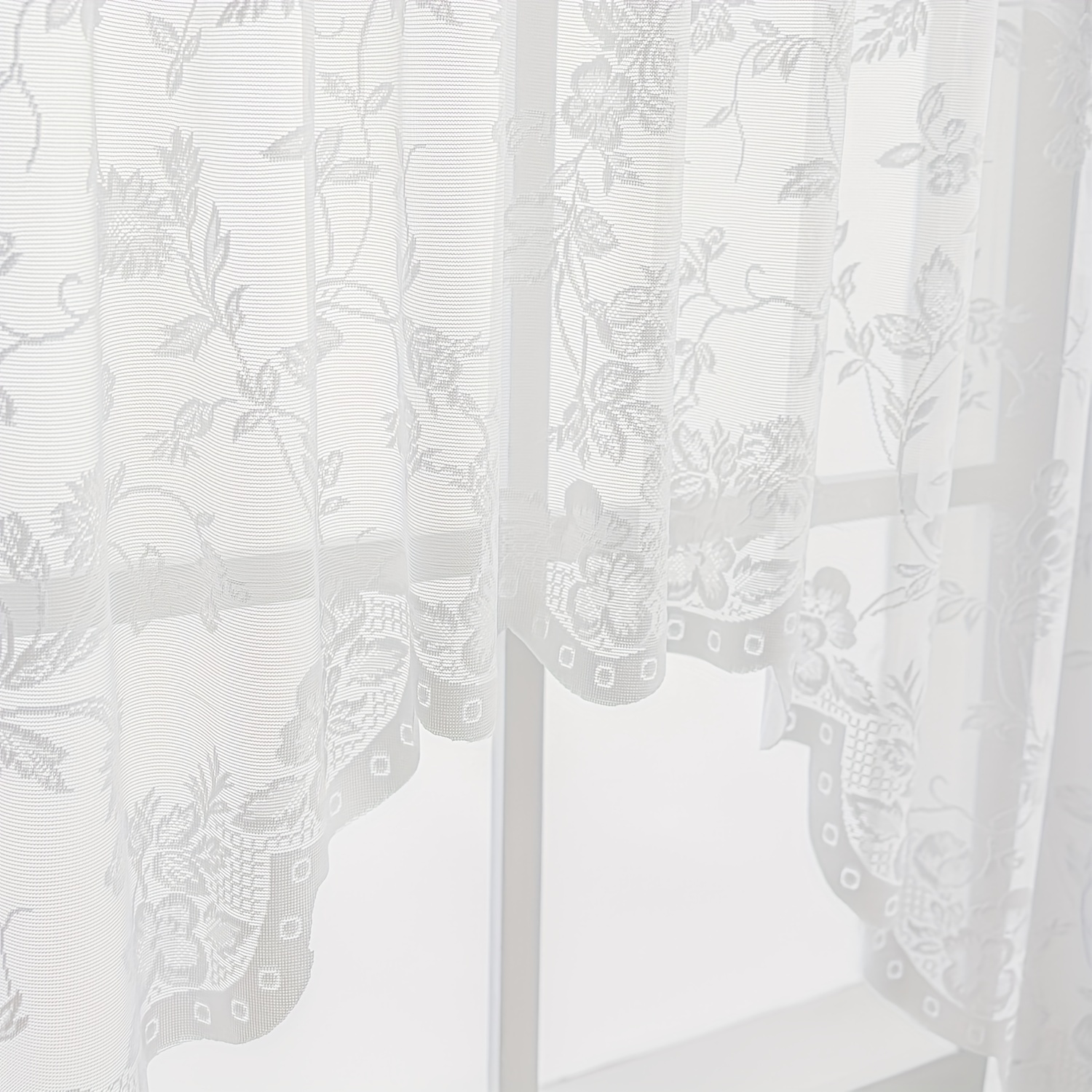 Jacquard Sheer Curtain Floral Pattern Kitchen Valance Short Curtain