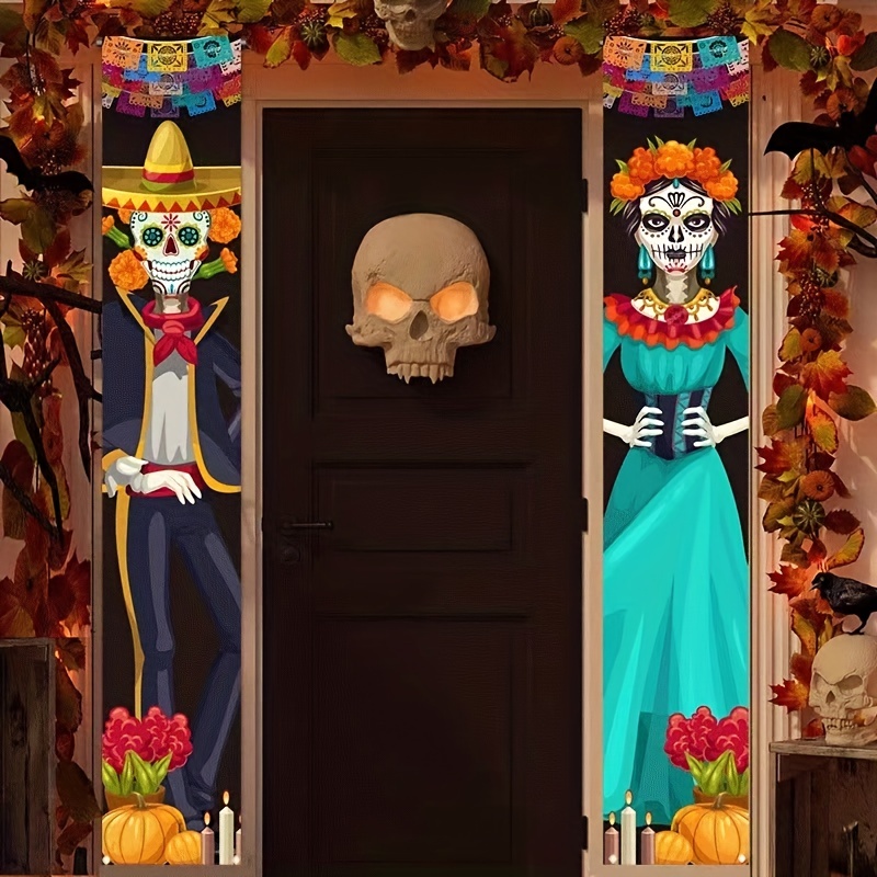 1pc Flag Skull Pattern Digital Print Canvas Bag, Halloween Trick Or Treat  Bag