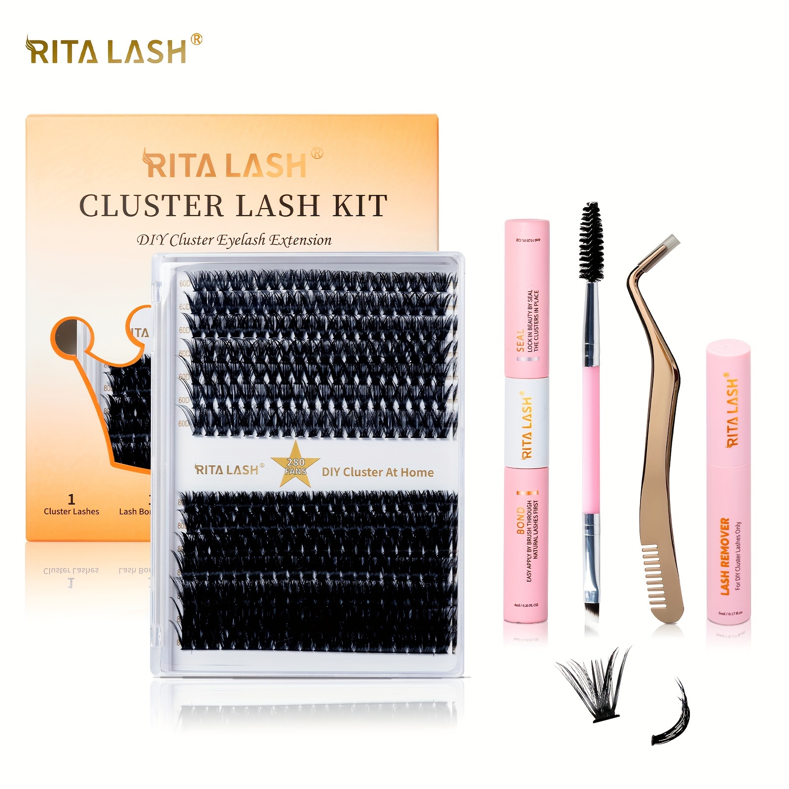 

Ritalash Diy Lash Extension Kit, 280 Pcs Lash Clusters With Lash Bond And Seal, Mascara Brush Cluster Lash Glue Remover, Lash Applicator