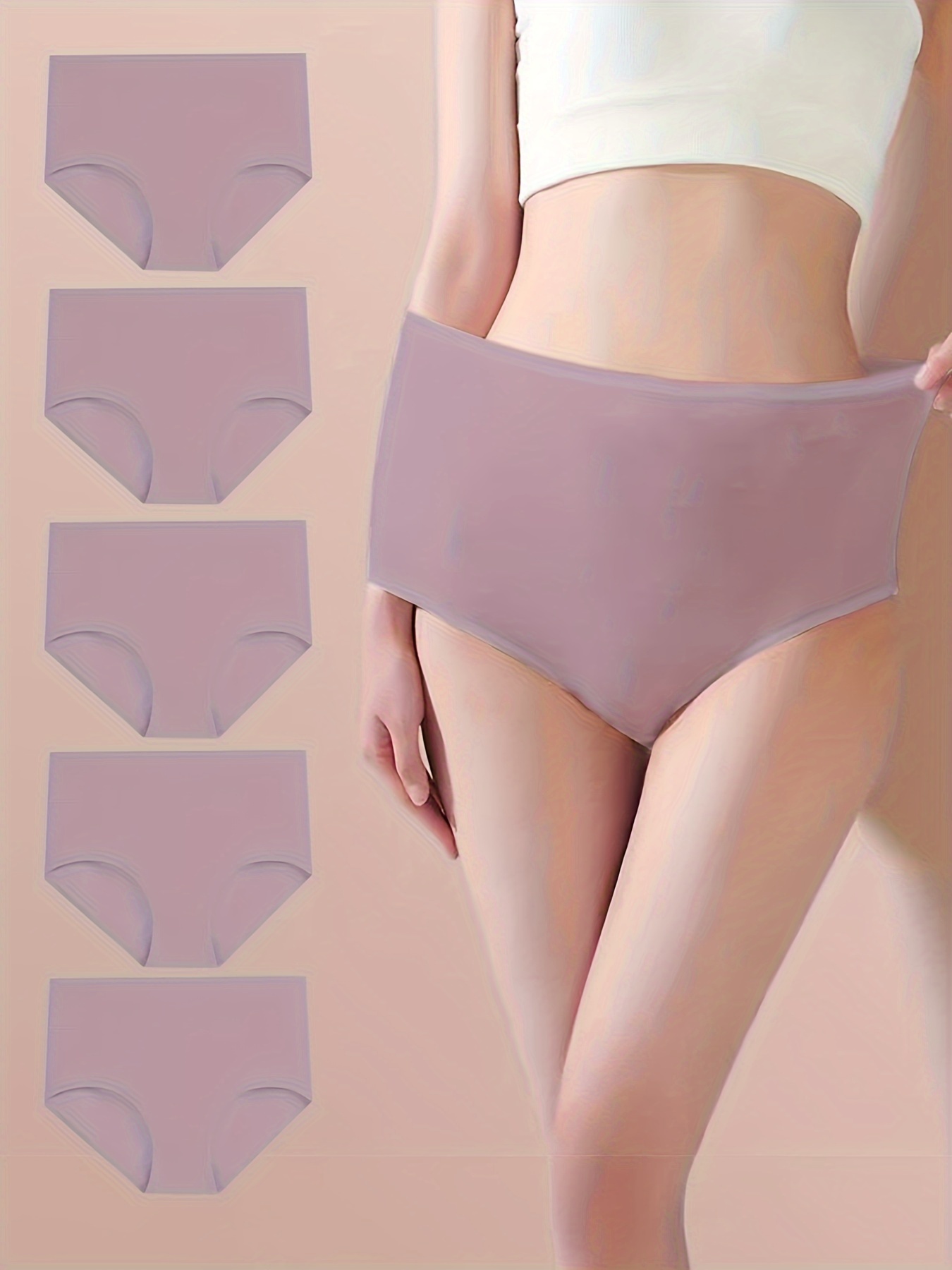 Simple Panties High Waist Solid Color High Cut Cheeky Comfy - Temu