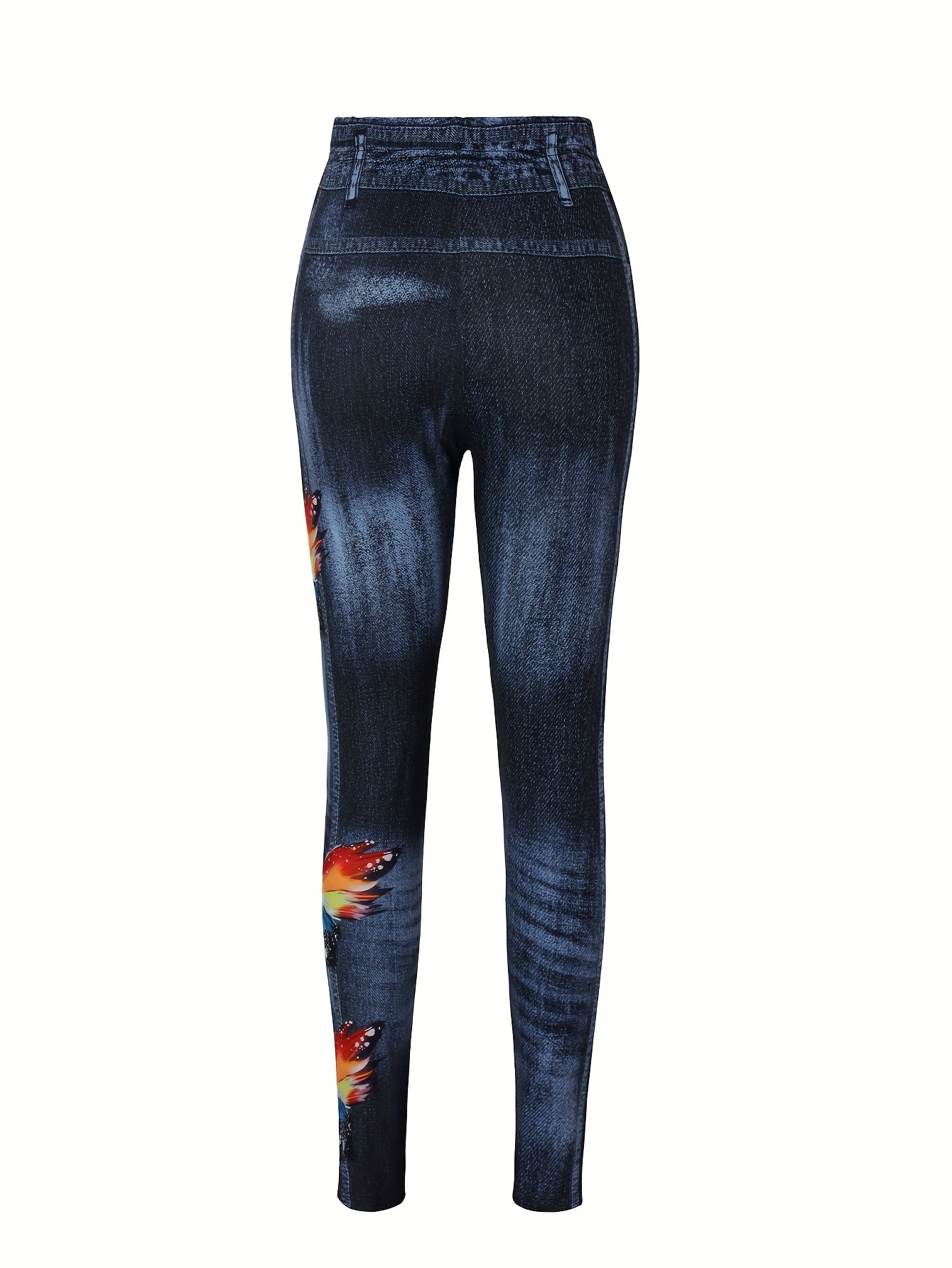 Butterfly Print Skinny Leggings Casual Elastic Waist - Temu New Zealand