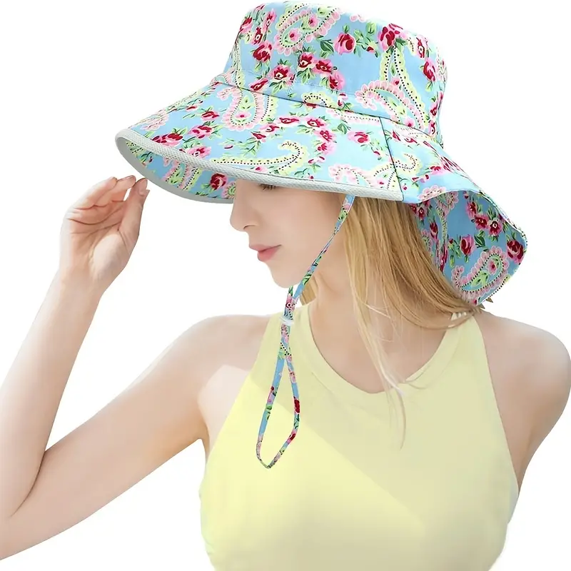 Versatile Floral Sun Hat Wide Brim Foldable Adjustable - Temu