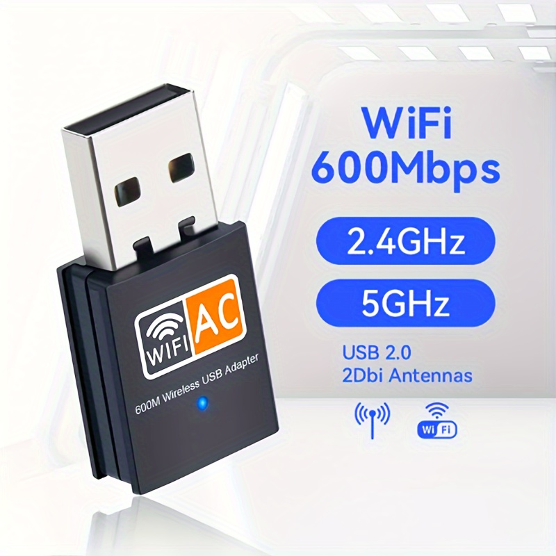 Adaptateur WiFi USB 2.0 650 Mbps pour PC, clé WiFi USB, 2,4 et 5,8 GHz,  adaptateur sans fil USB 2.0 pour ordinateur de bureau/ordinateur portable,  pour Windows XP/7/8/8.1/10