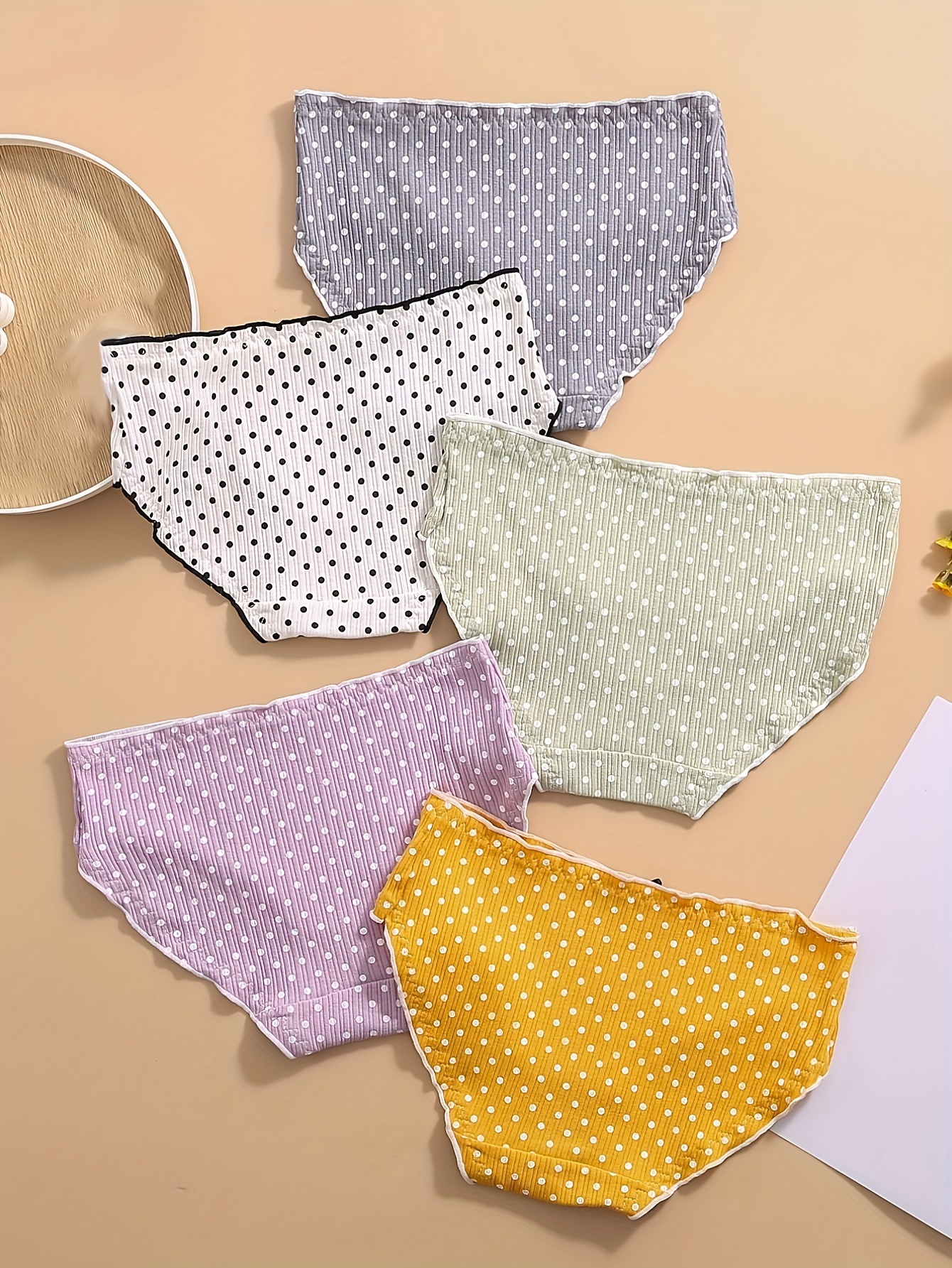 5pcs Women's Cotton Comfortable Underwear Cute Polka Dot Small Fresh Color  Student Cute Women's Briefs