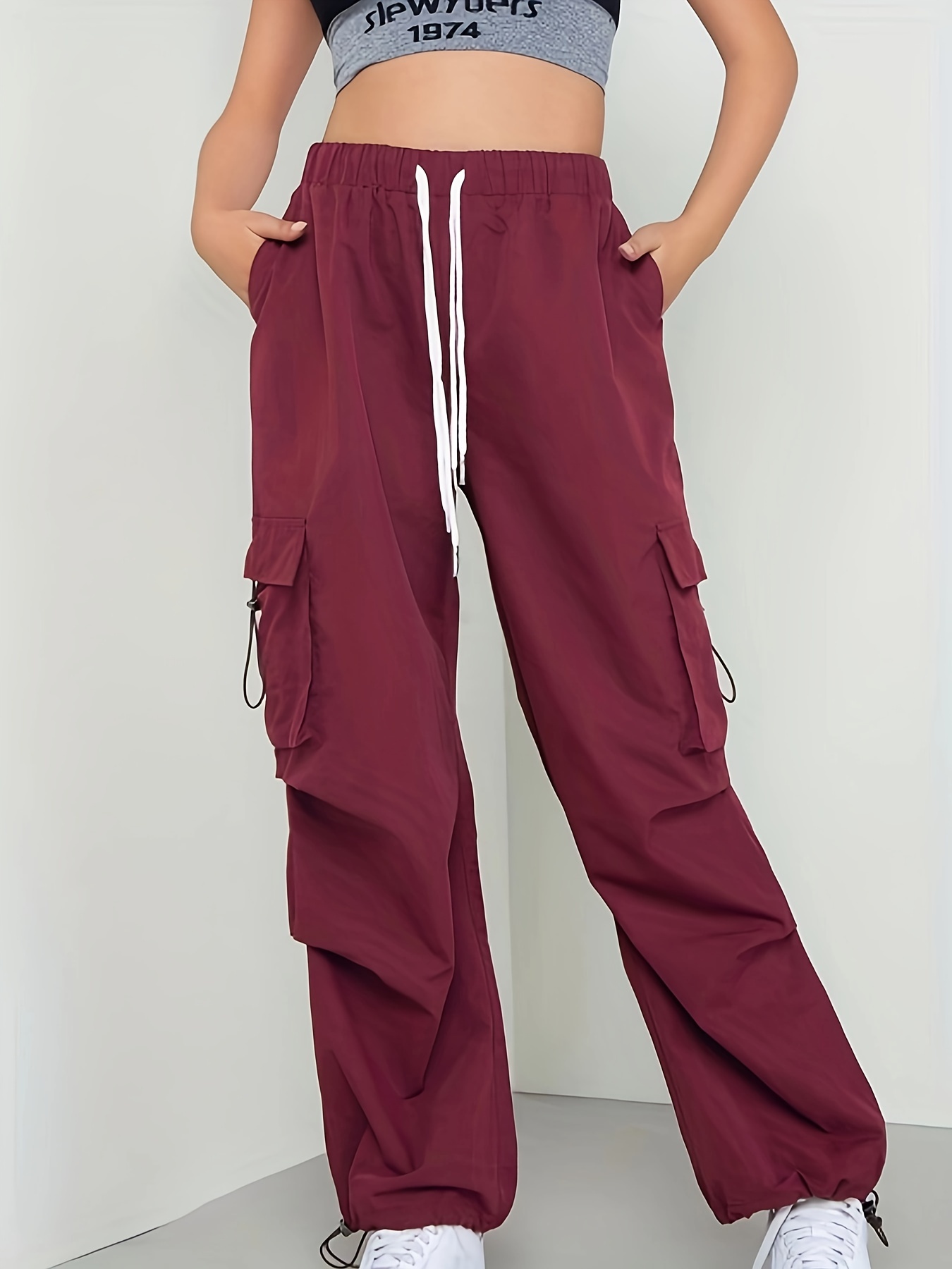 One Side Square Pocket Wide Leg Cargo Pants Loose Baggy Fit - Temu