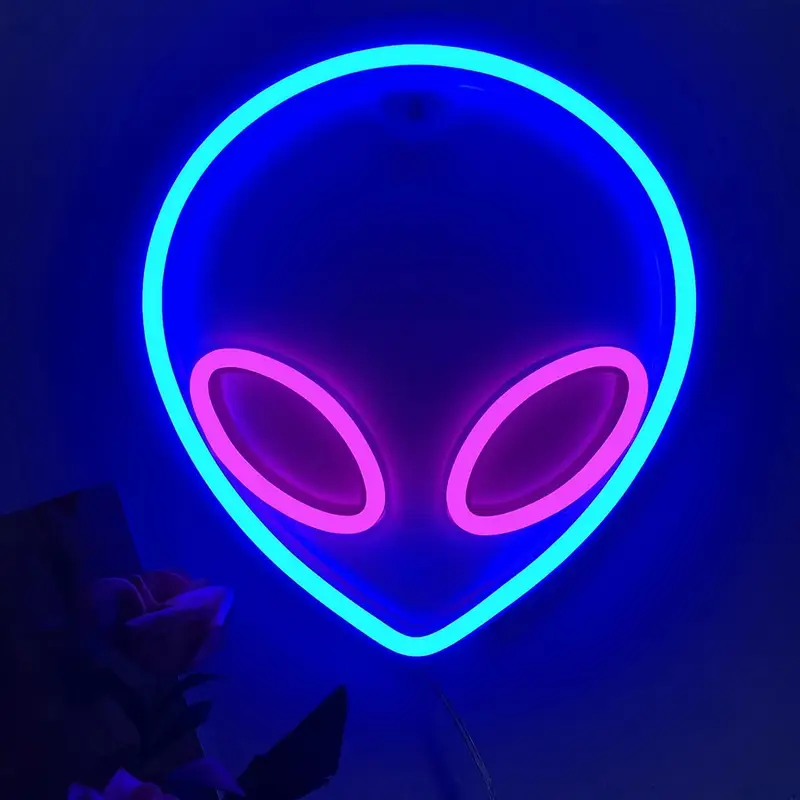 1pc Alien shaped LED Neon Sign USB Battery Powered Neon Light With Switch For Bedroom Wedding Birthday Party Game Room Home Wall Decor