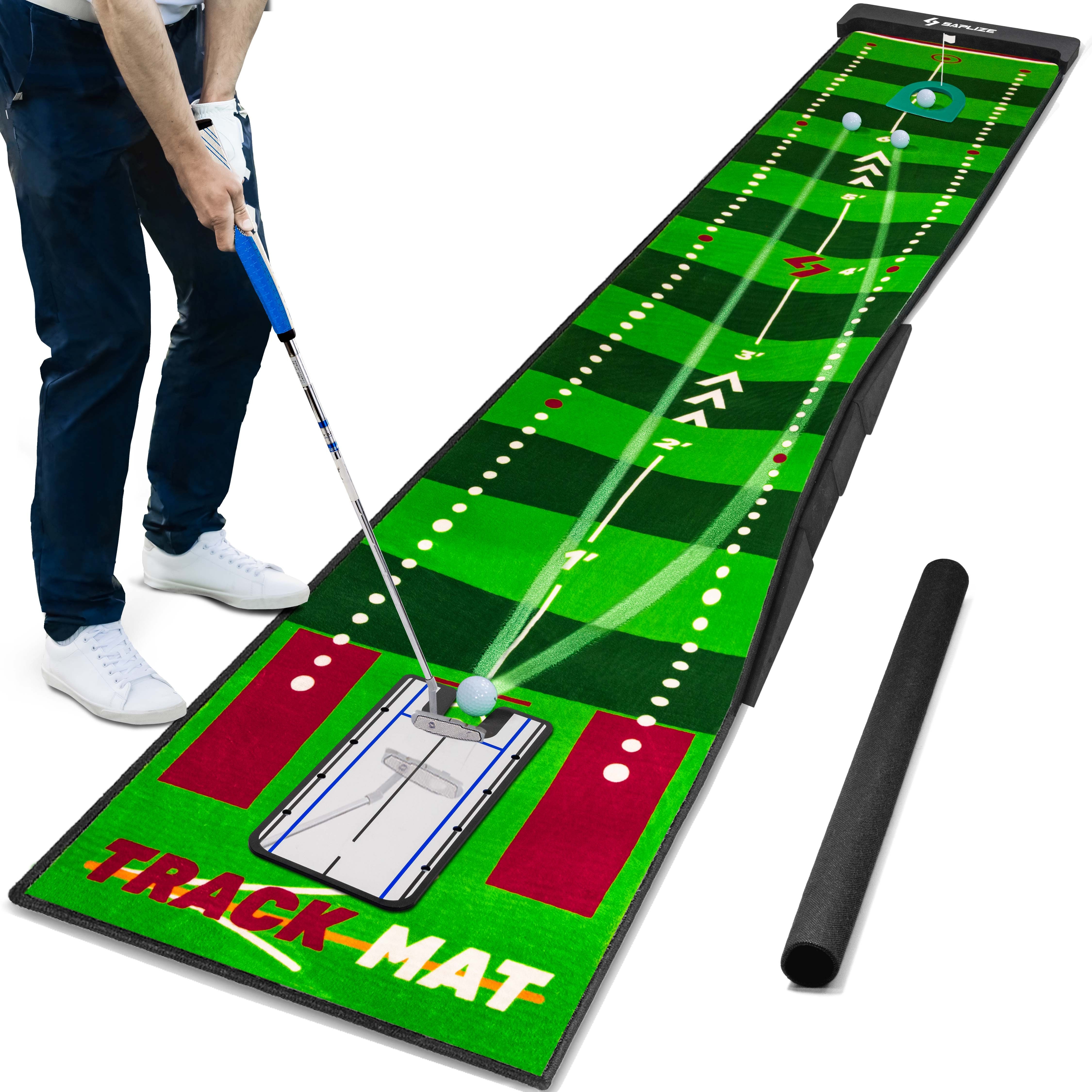 saplize golf putting mat with visible trajectory multiple training modes putting mat with alignment mirror and adjustable slopes details 1