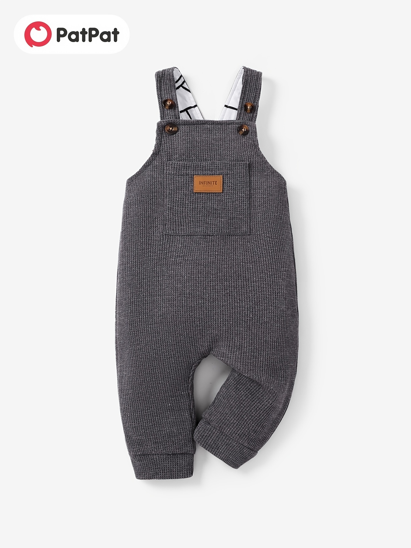 Baby Boy Waffle Letter Patched Overalls