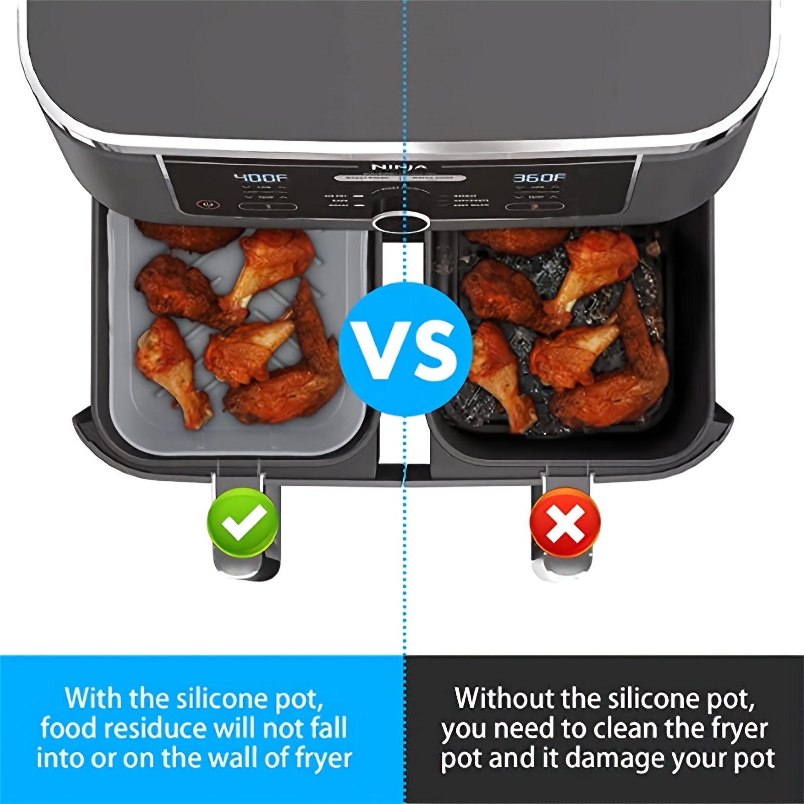 1pcs 2pcs Air Fryer Silicone Pot For Ninja Foodi Dual Dz201 - Temu