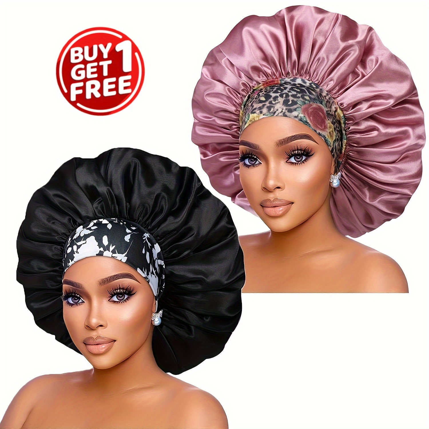 

2pcs Satin Hair Bonnet For Women Elastic Wide Band Sleep Silkly Satin For Braid Curly Natural Straight Hair - Bathroom Accessories