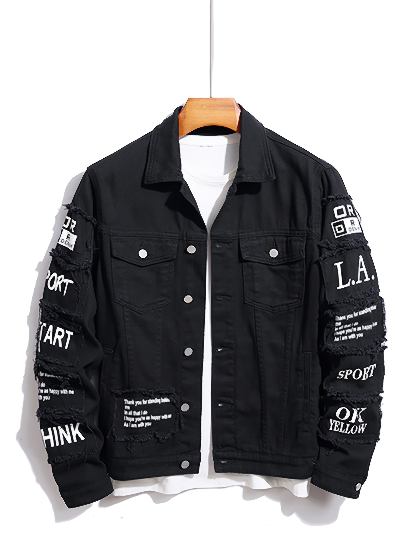 aiNMkm Jeans Jacket for Men,Men's Summer Fashion Letter Causal