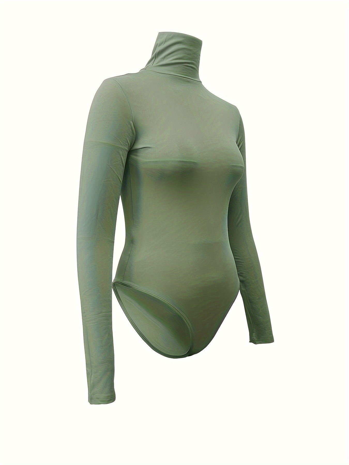 Long Sleeve Bodysuit Women Wool Leotard Turtleneck Stretchy Shapewear body  suit