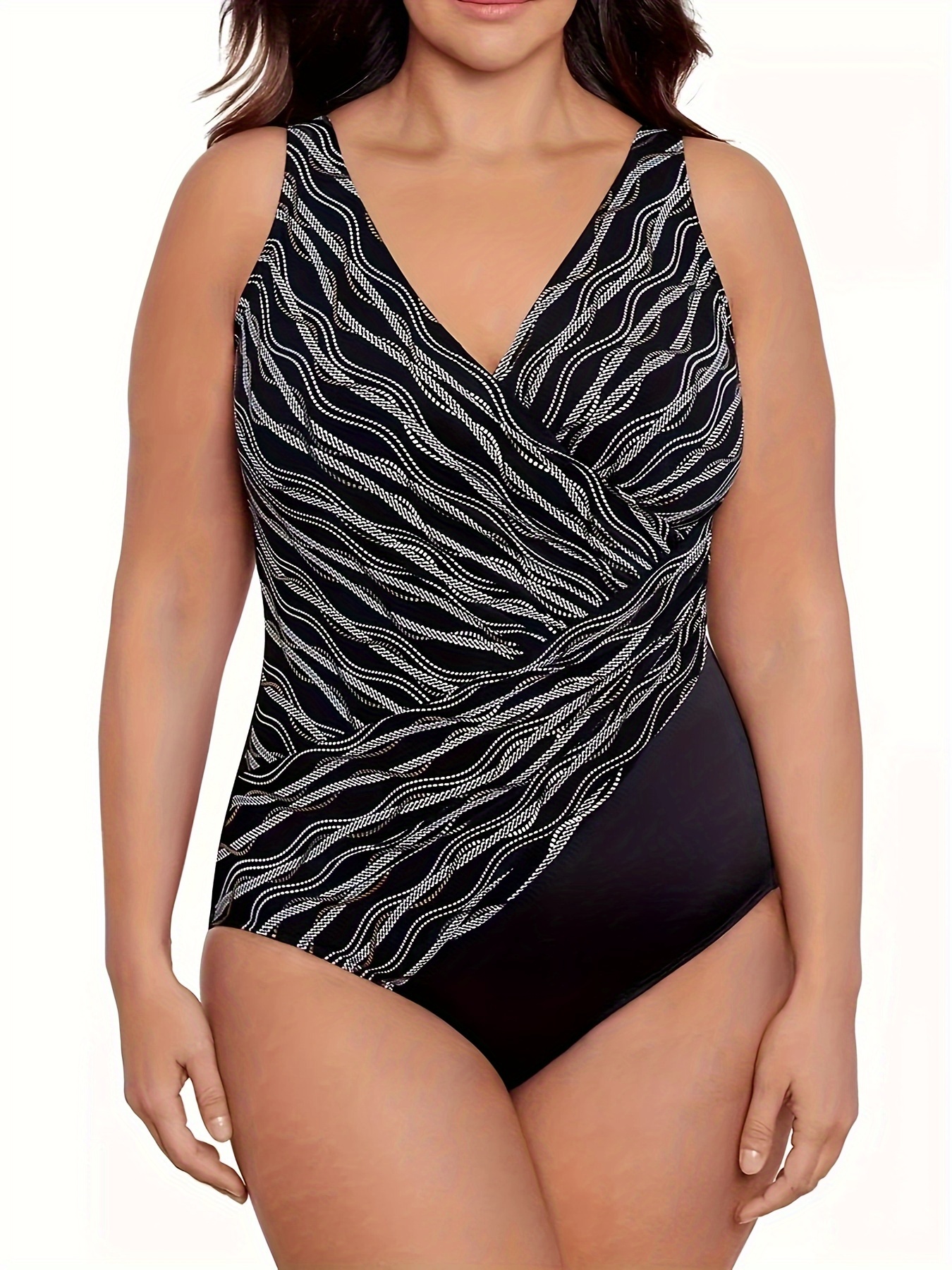 Cheap Print Plus Size One-Piece Swimsuit Woman Tummy Control