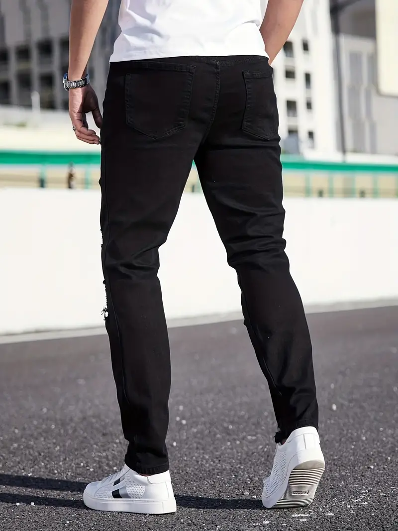 Slim Fit Ripped Jeans Men's Casual Street Style Medium - Temu