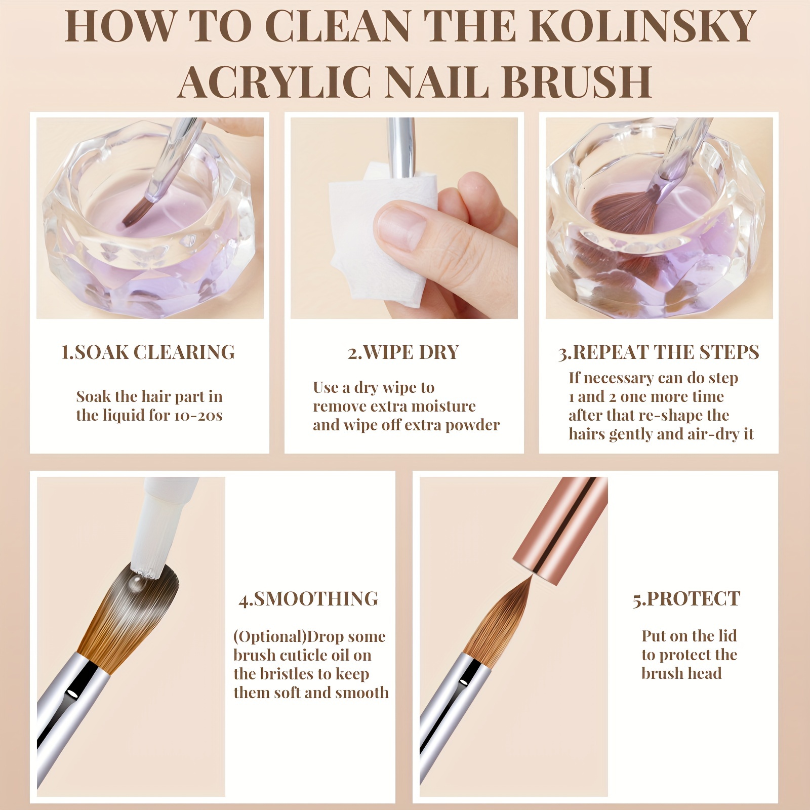 Kolinsky Nail Brush Set for Acrylic Application, Sizes 6-16