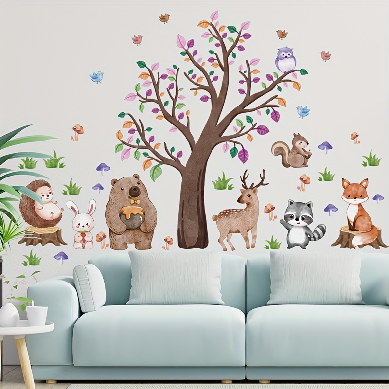 Sticker Mural Chambre Enfant Animaux de la forêt et feuilles