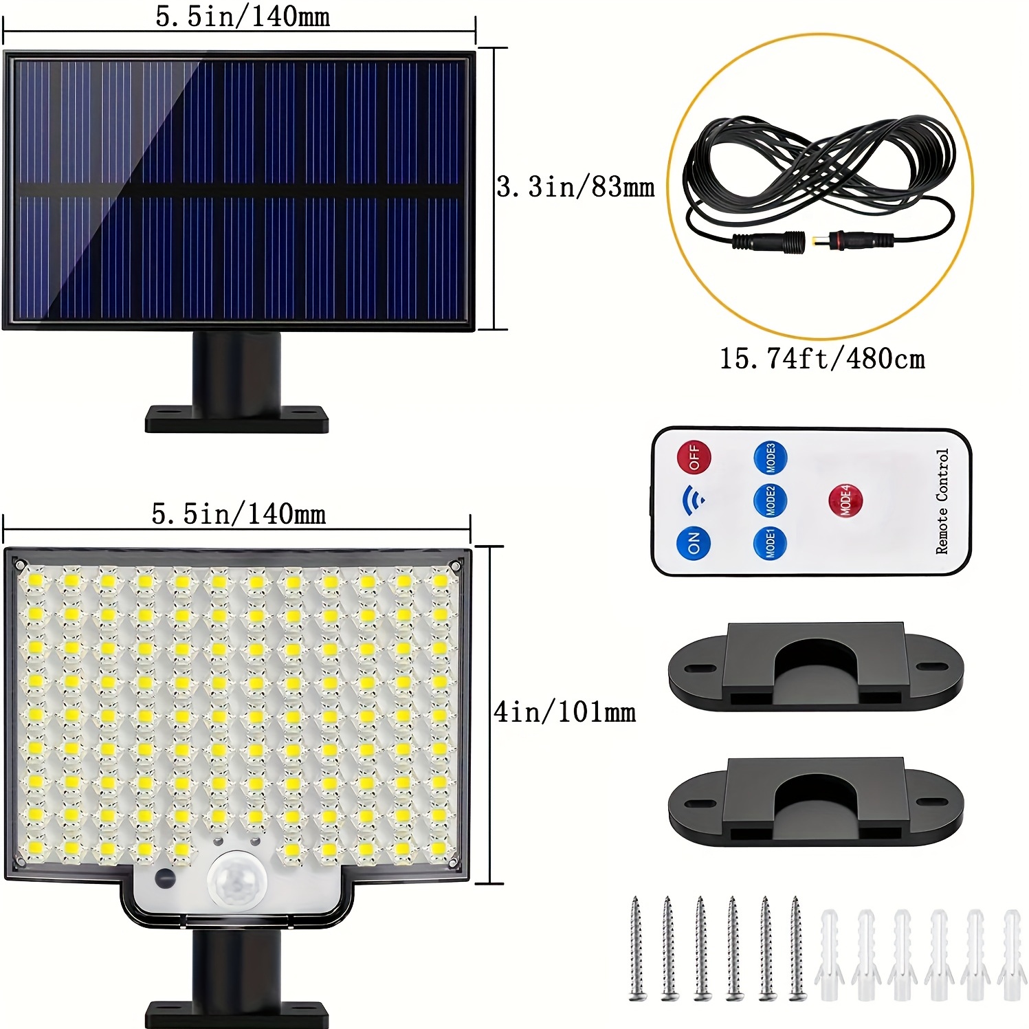 INSDEA Sensor de movimiento de luz solar LED de 1500 W, 120000 lm IP66  impermeable, luces de inundación solares de seguridad al aire libre con  control