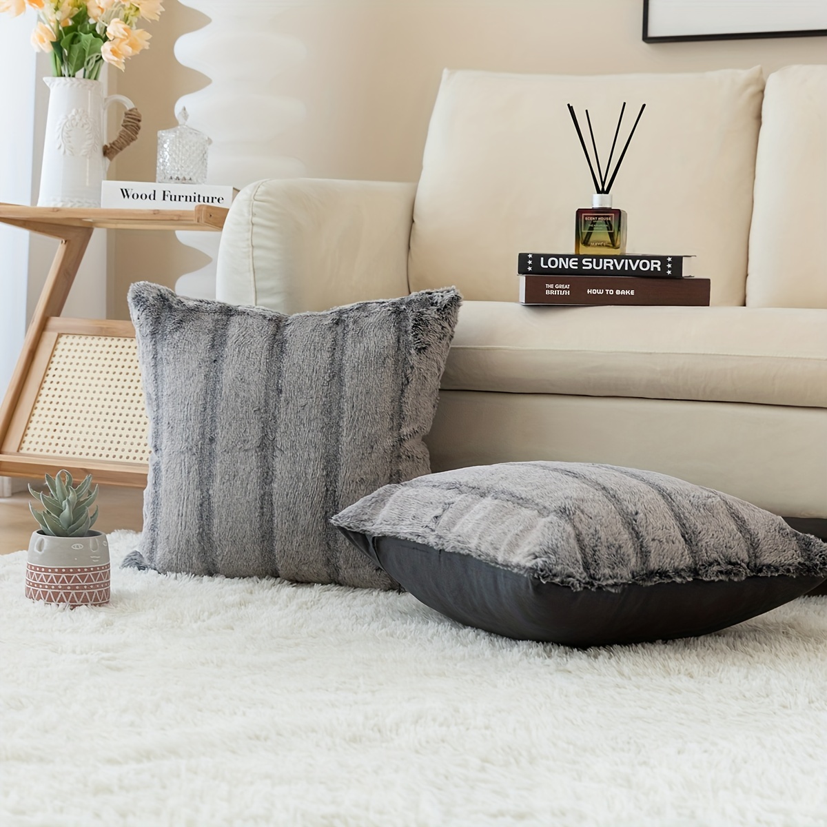 Soft And Cozy Faux Rabbit Fur Throw Pillowcases For Living Room