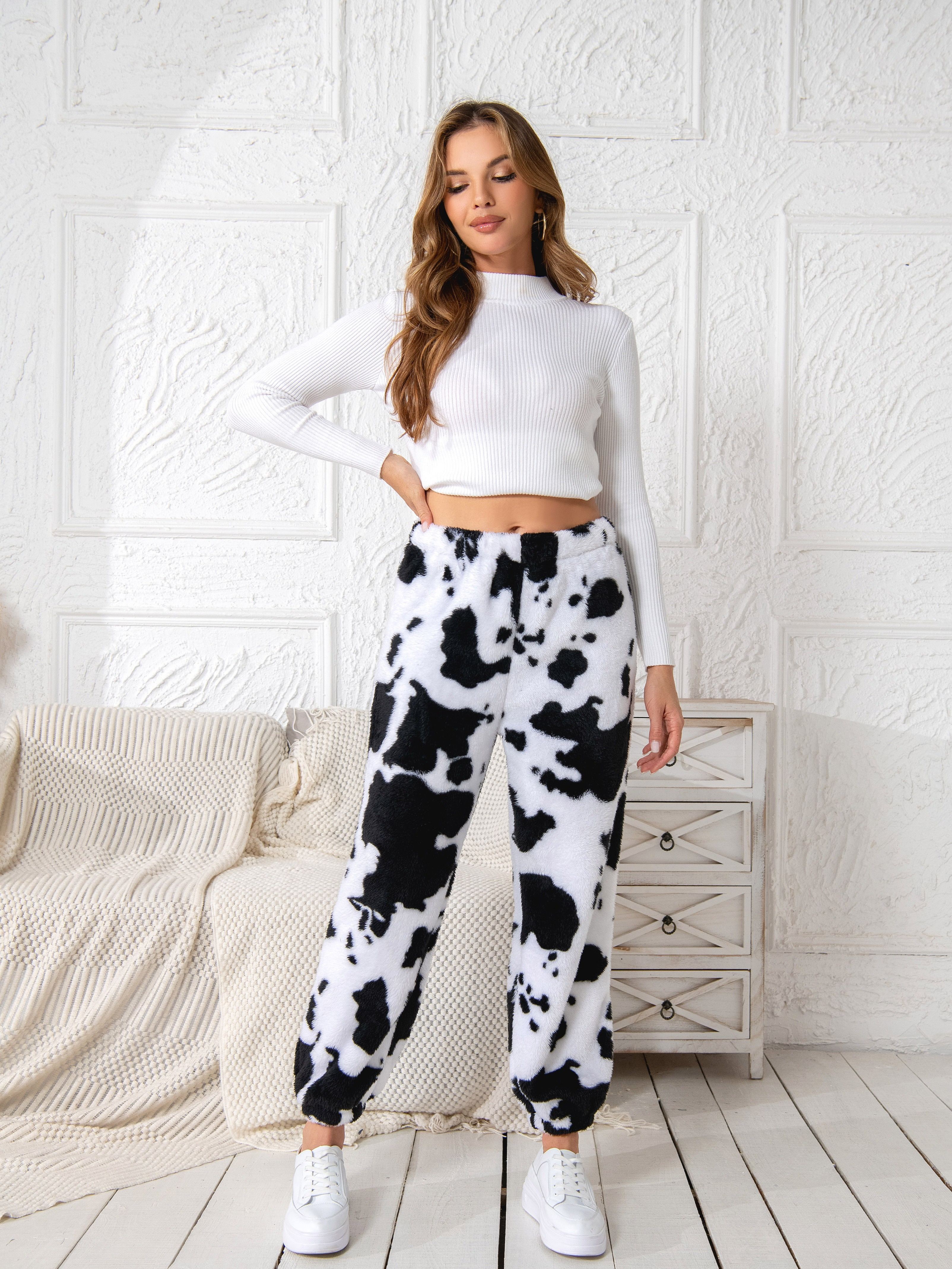 Cow Print Baggy Jogger Pants Cute Elastic Waist Pants - Temu