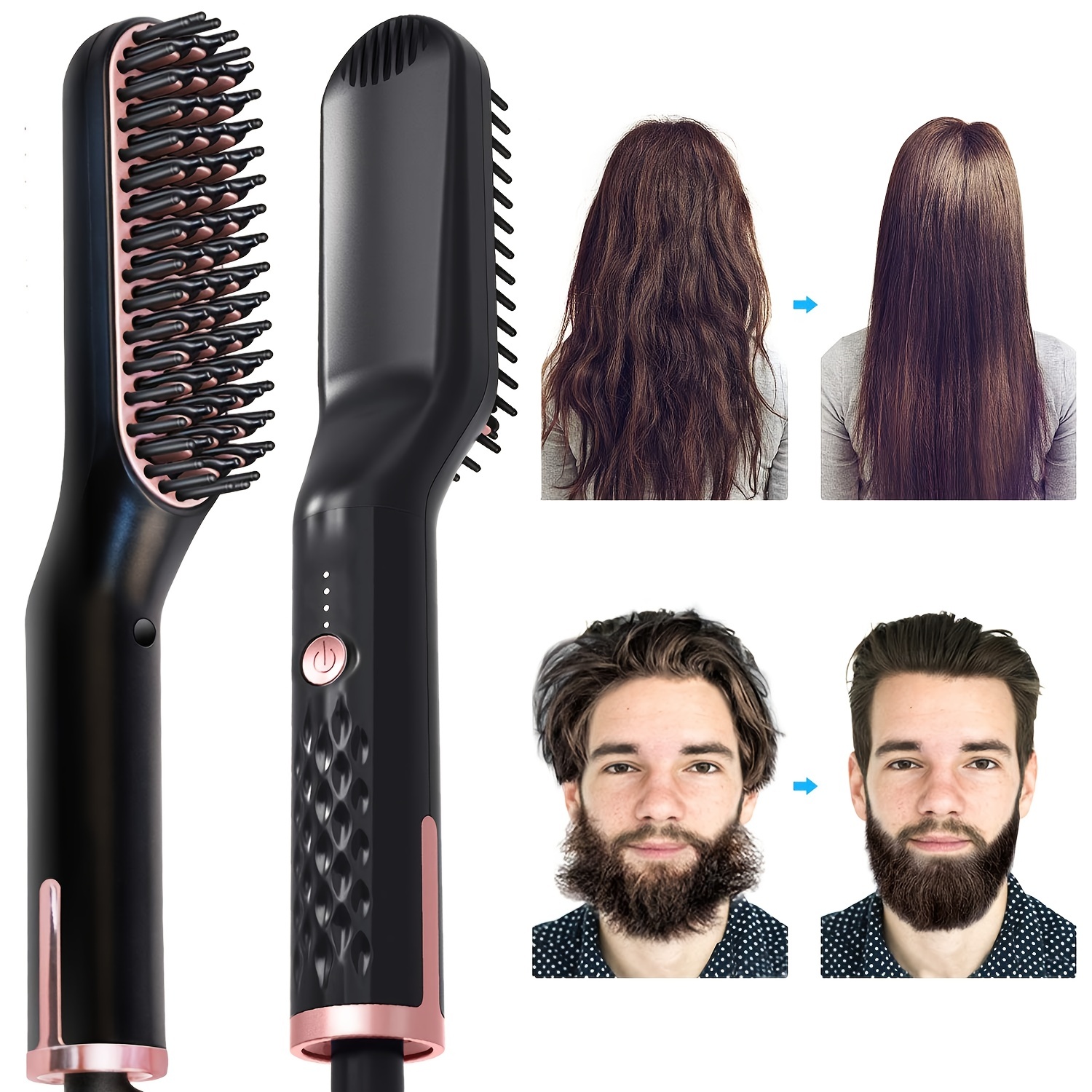 Piastra per barba Più veloce riscaldato barba ionica raddrizzamento pettine  per spazzola elettrica rapida tensione universale viaggio portatile capelli  styling orso lungo