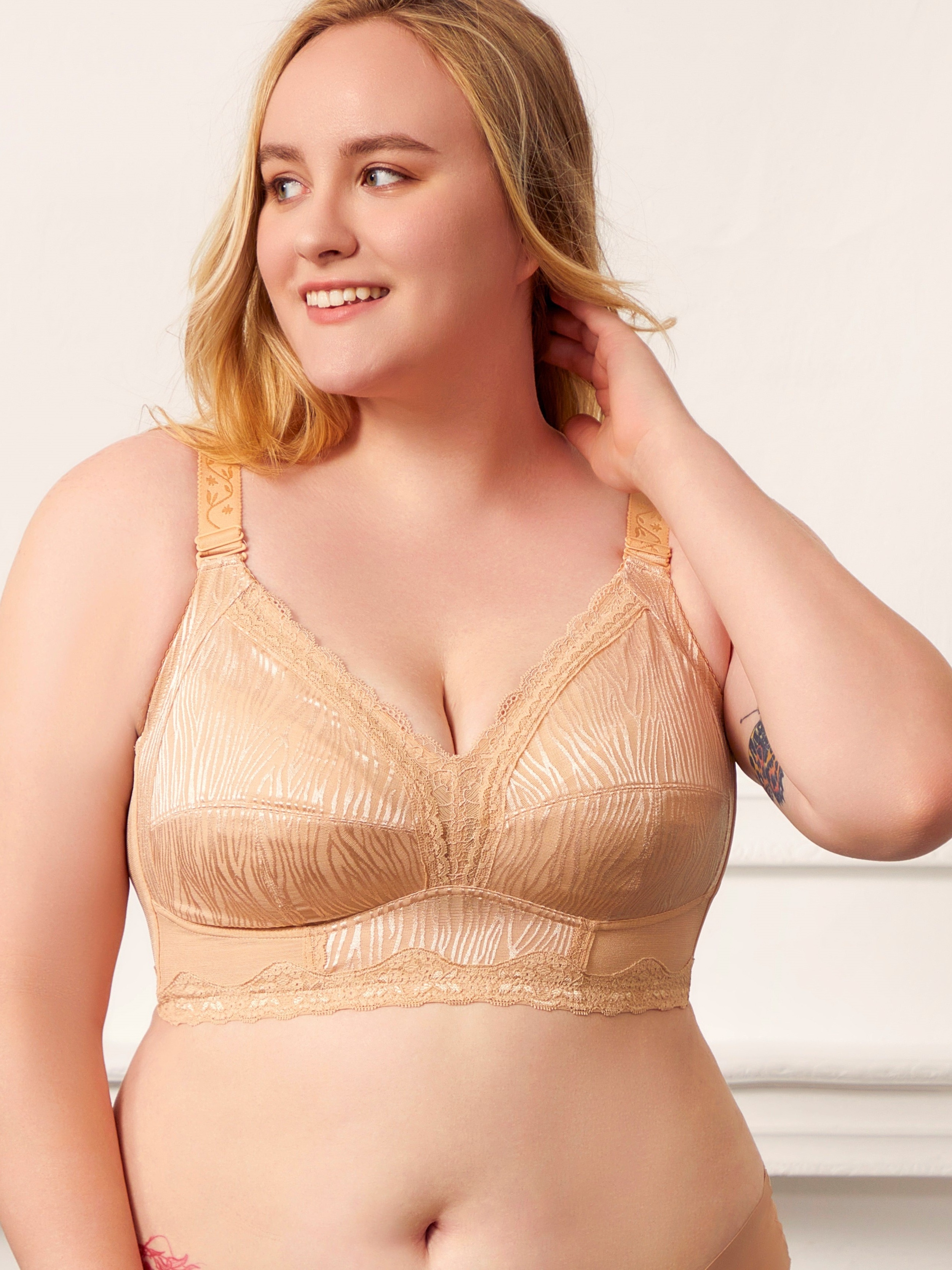  Womens Plus Size Floral Lace Underwired Bra Full Coverage  Non Padded Comfort Bra 40C Beige