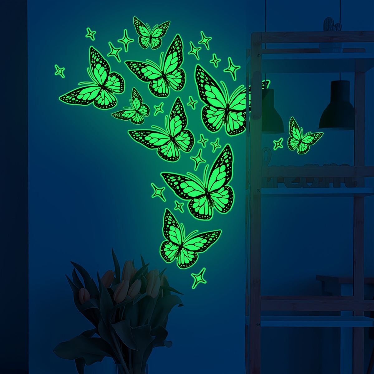 1 juego, pegatinas de pared de mariposa que brillan en la oscuridad,  pegatinas fluorescentes, decoración del hogar para sala de estar, pegatina  de par