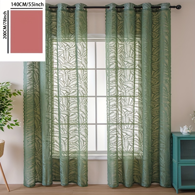 TEMU 1pc Large Green Leaf Curtain Grommet Top Curtain For Living Room Office Home Decor