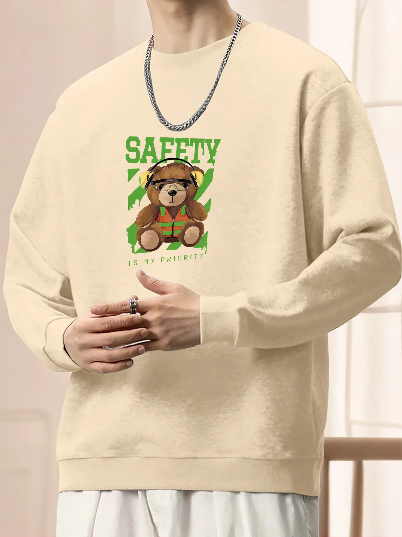 Music Bear Sweatshirt With Polar Fleece Stitch Sleeve, Men's Casual Graphic  Design Slightly Stretch Crew Neck Pullover Sweatshirt For Spring Fall -  Temu United Arab Emirates